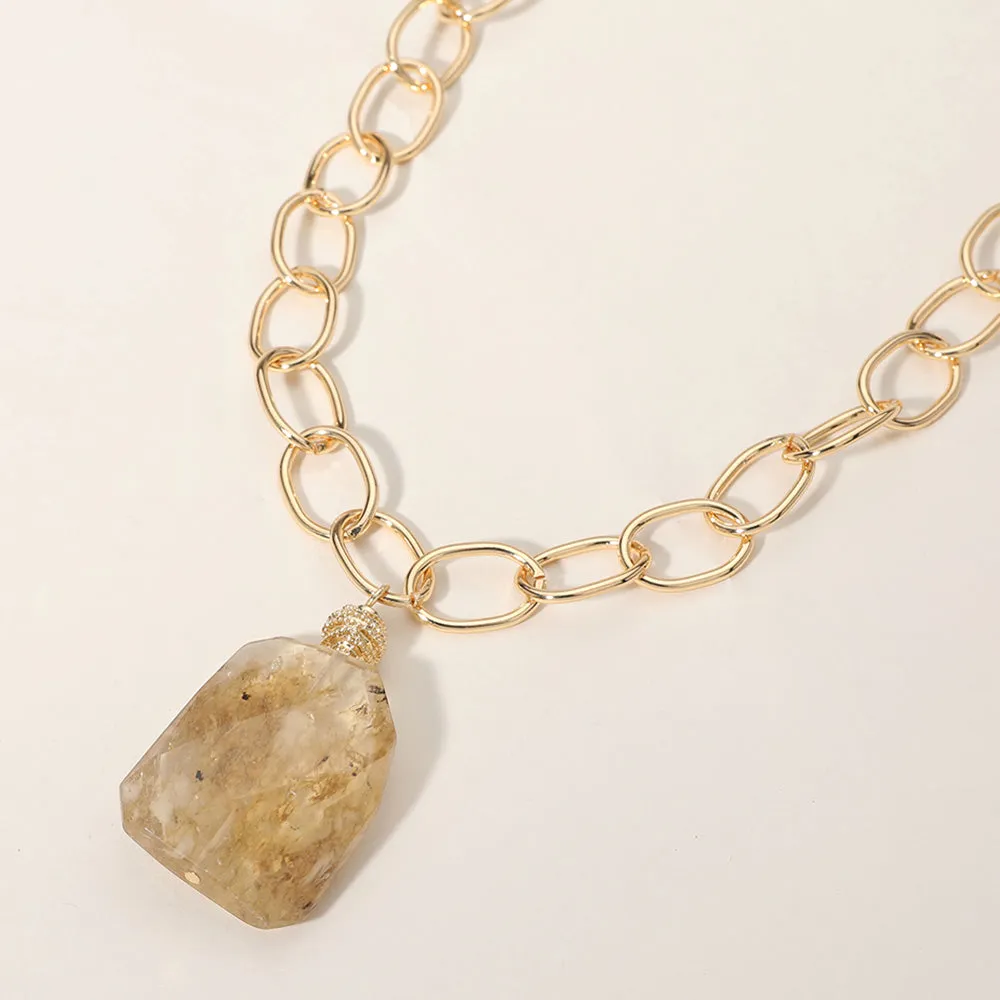 iLLASPARKZ Faceted Stone Pendant Chunky Chain Statement Necklace