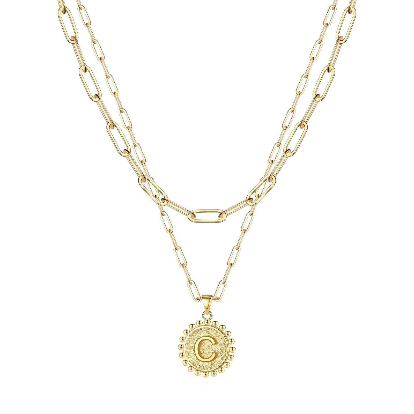 Initial Letter C Necklace in 18K Gold Plated Steel