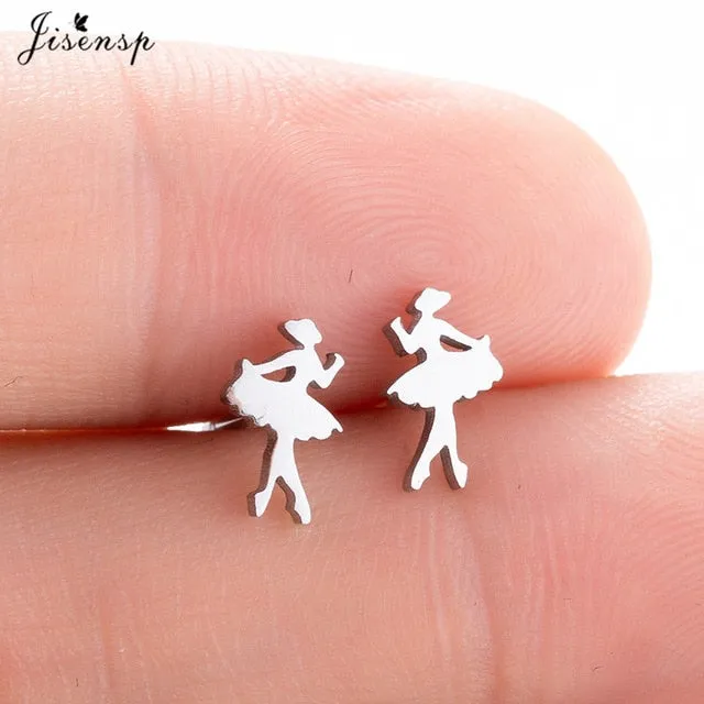 Jisensp Stainless Steel Ballet Earrings for Women Music Earing Fashion Tree of Life Stud Earring Girls Jewelry Kids Accessories
