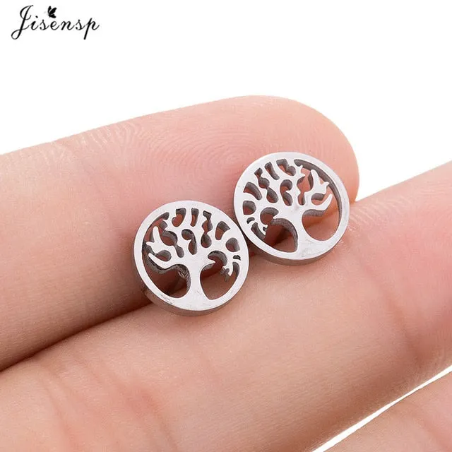Jisensp Stainless Steel Ballet Earrings for Women Music Earing Fashion Tree of Life Stud Earring Girls Jewelry Kids Accessories