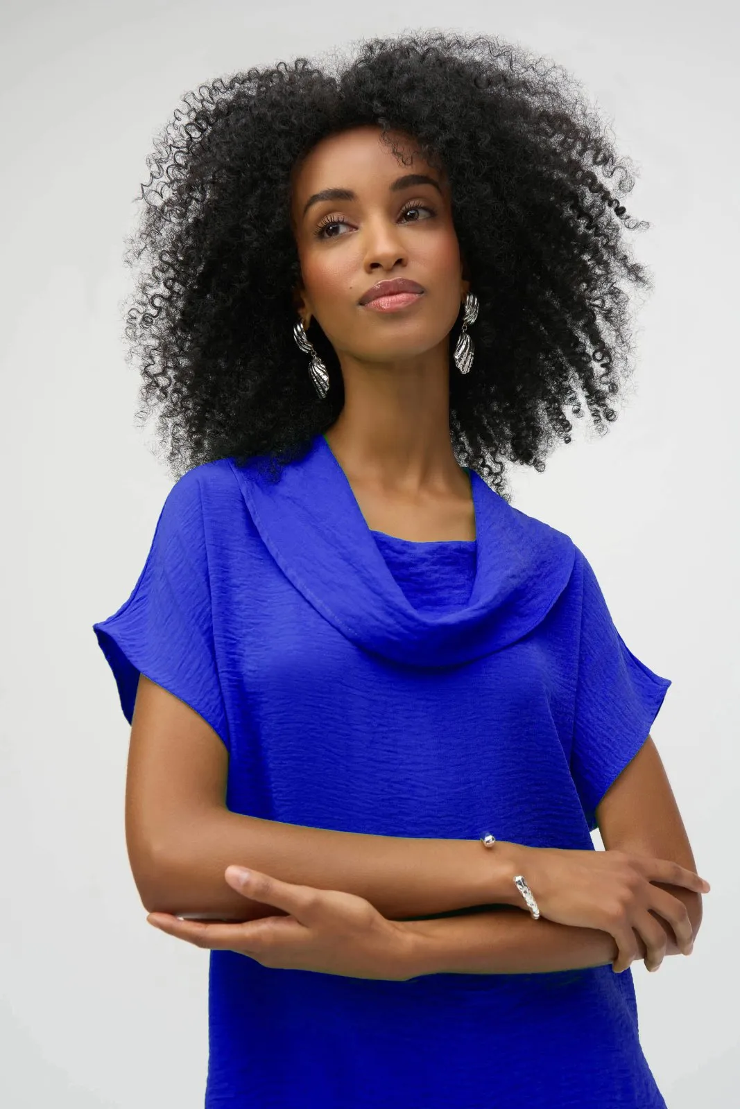 Joseph Ribkoff Ladies Royal Sapphire Gauze Cowl Neck Straight Top