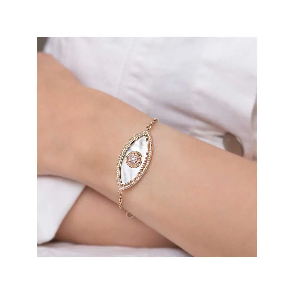 Kaj Fine Jewellery Large Marquise Evil Eye Diamond inlay Chain Bracelet in 14KT Yellow Gold