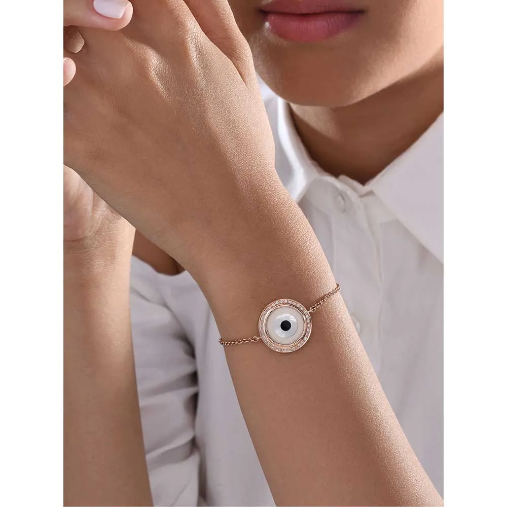 Kaj Fine Jewellery Large Off White Evil Eye Diamond Chain Bracelet in 14KT Rose Gold