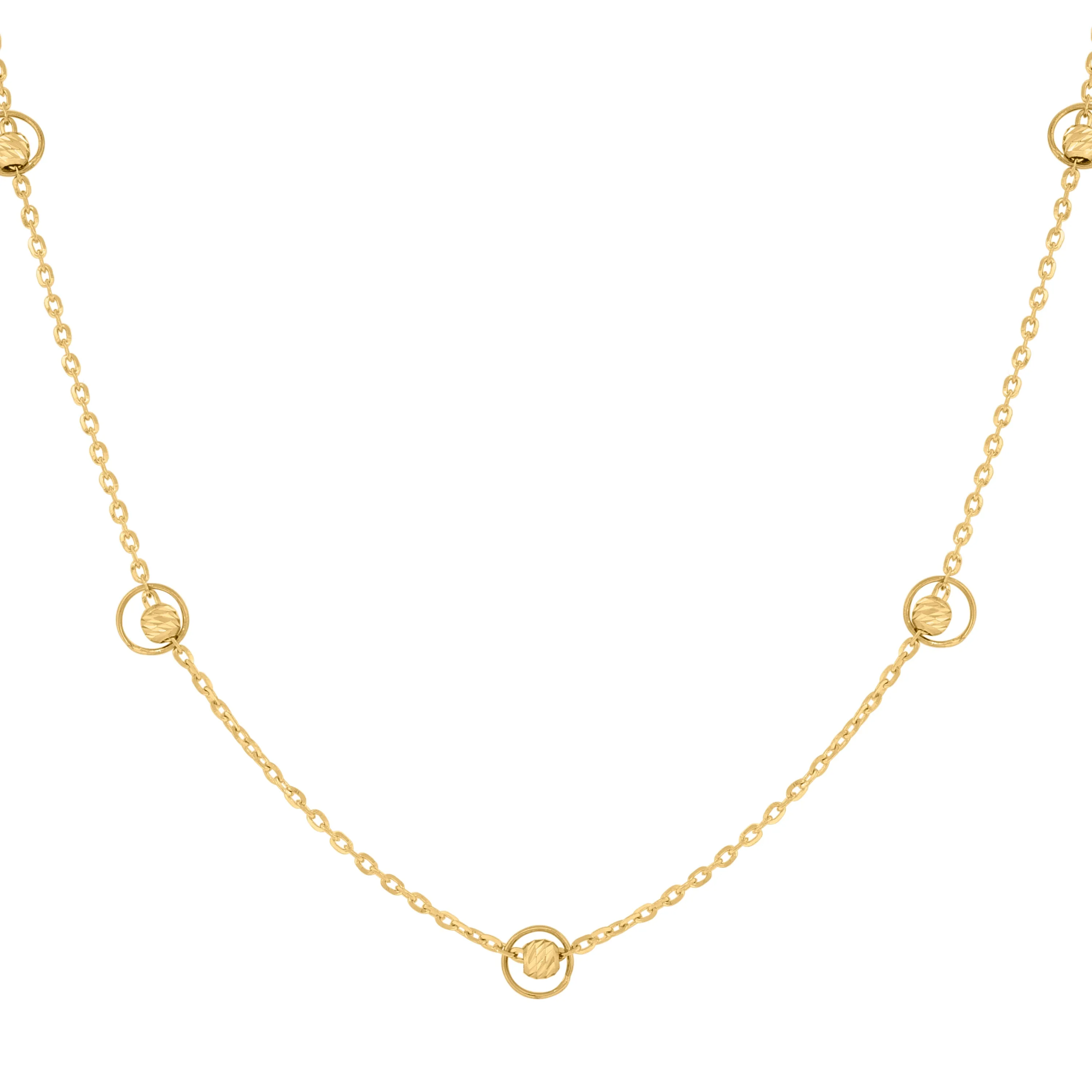 Keene Jewelers 14kt Yellow Gold Womens Polished Circle Beaded Necklace Size 18 Inches