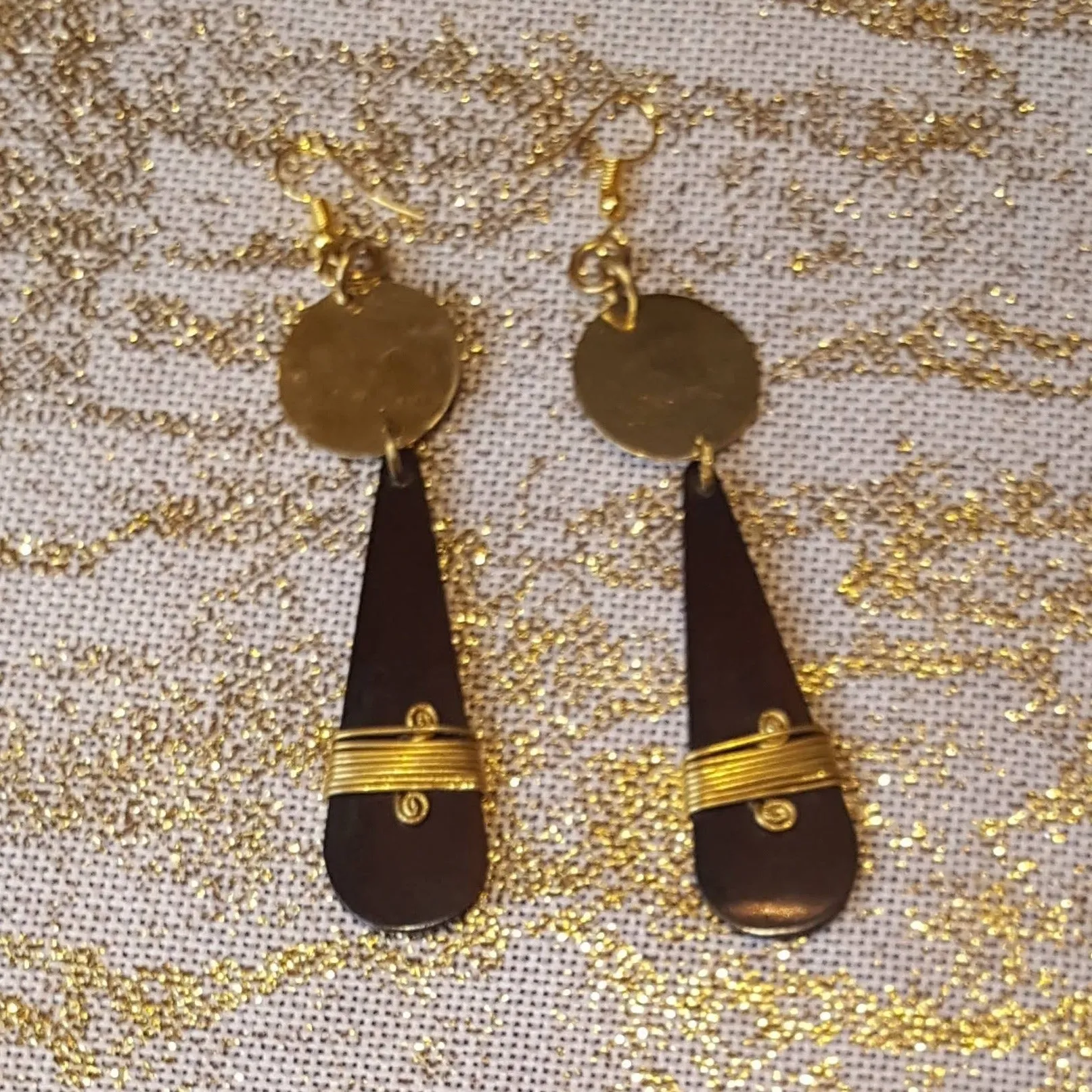 Kenyan Bone & Golden Brass Teardrop Earrings