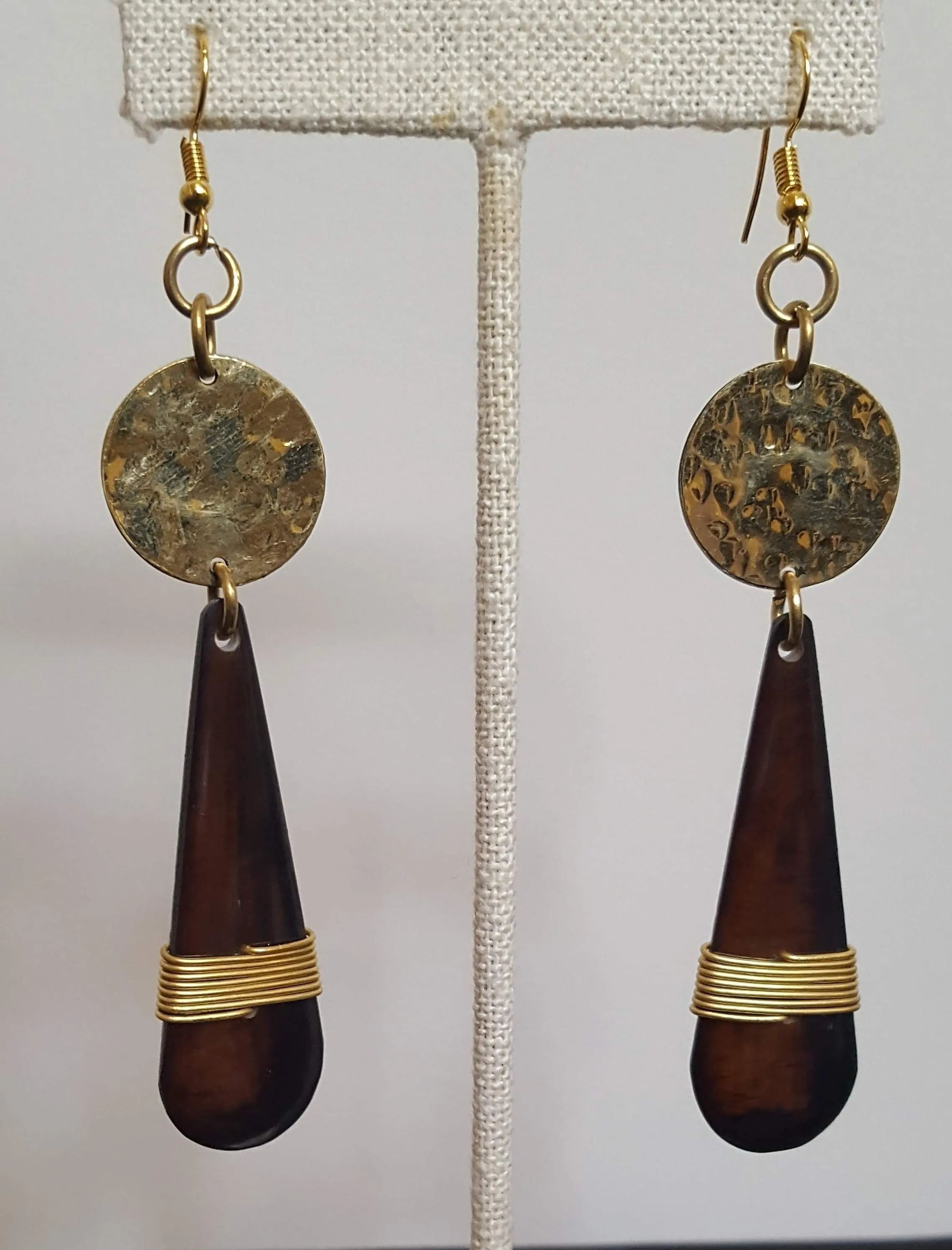 Kenyan Bone & Golden Brass Teardrop Earrings