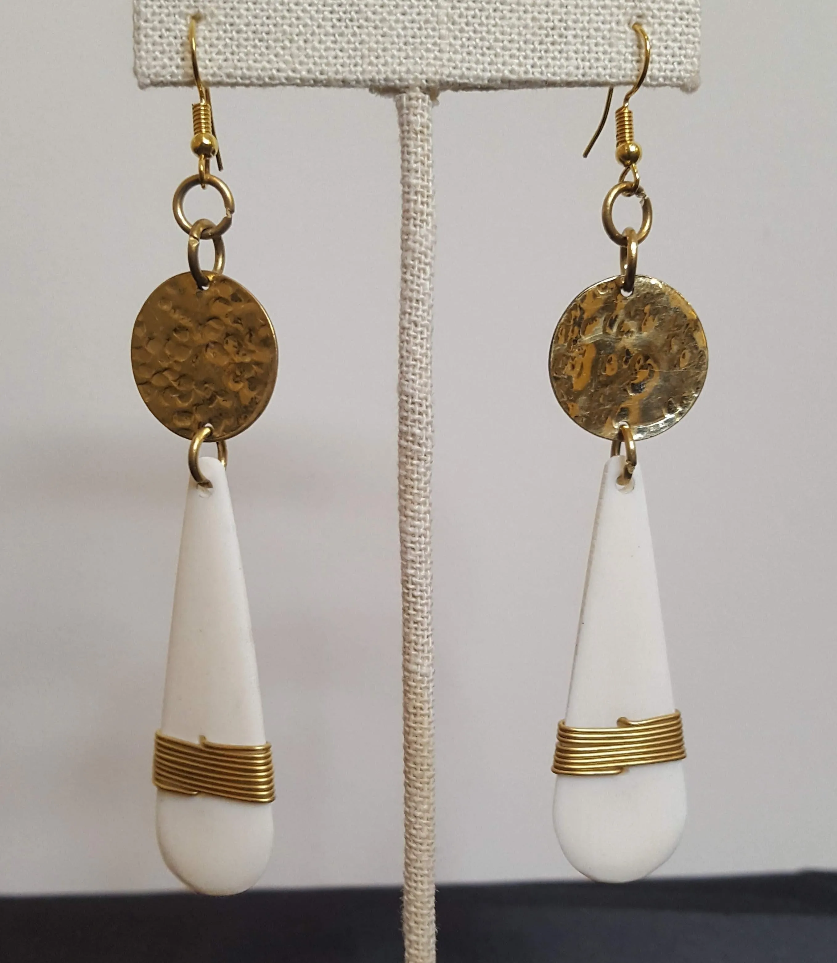 Kenyan Bone & Golden Brass Teardrop Earrings