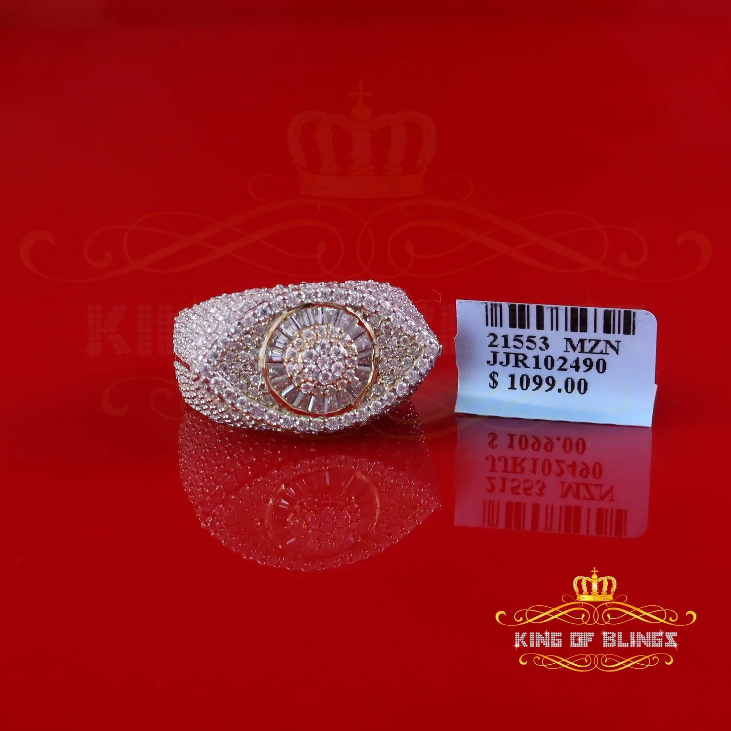 King Of Bling's 925 Silver Tapper Stone Men's White 4.00ct Moissanite VVS D Evil Eye Ring SZ10