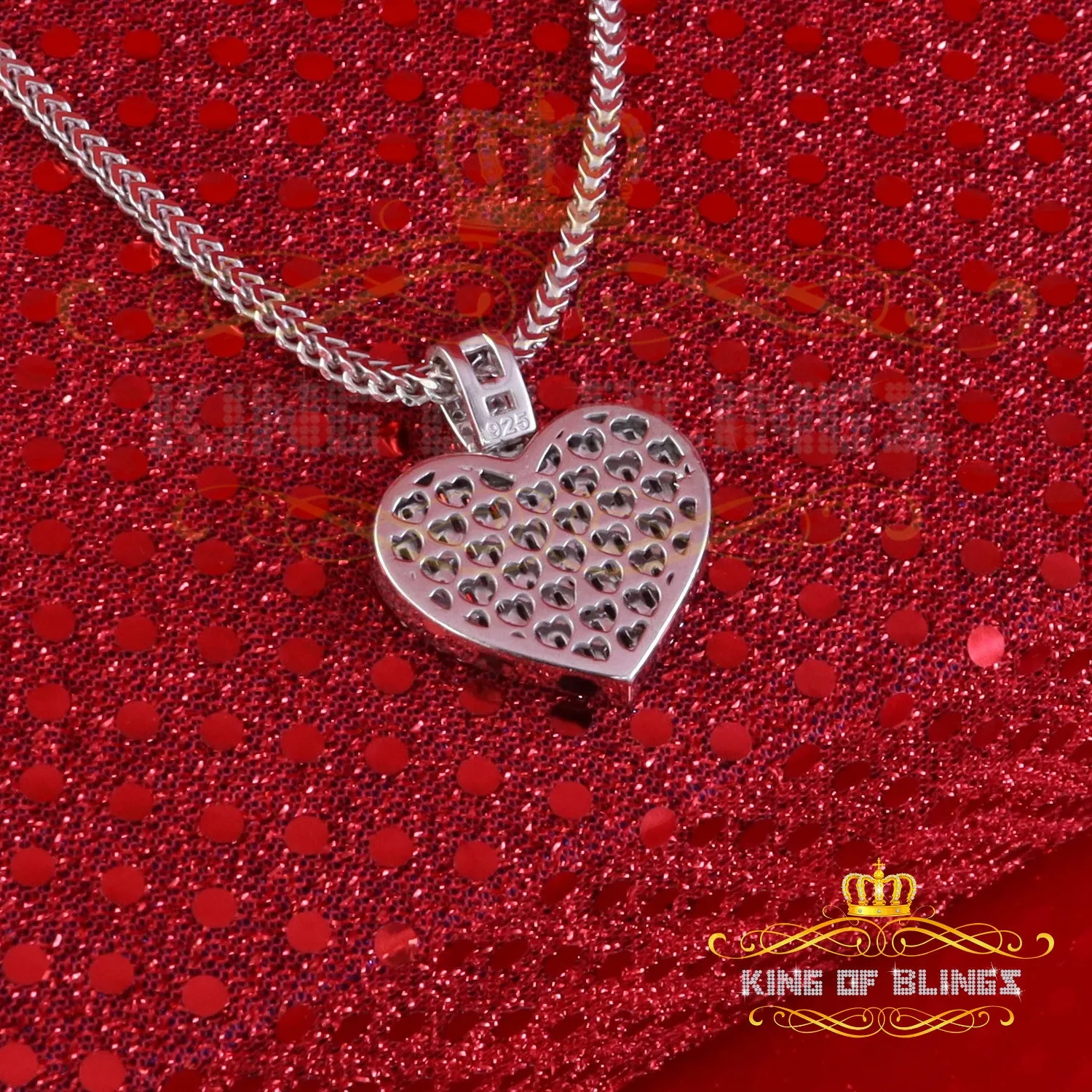 King Of Bling's 925 Sterling White Silver 6.50ct VVS D Clr. Moissanite Heart Pendant Men/ Womens