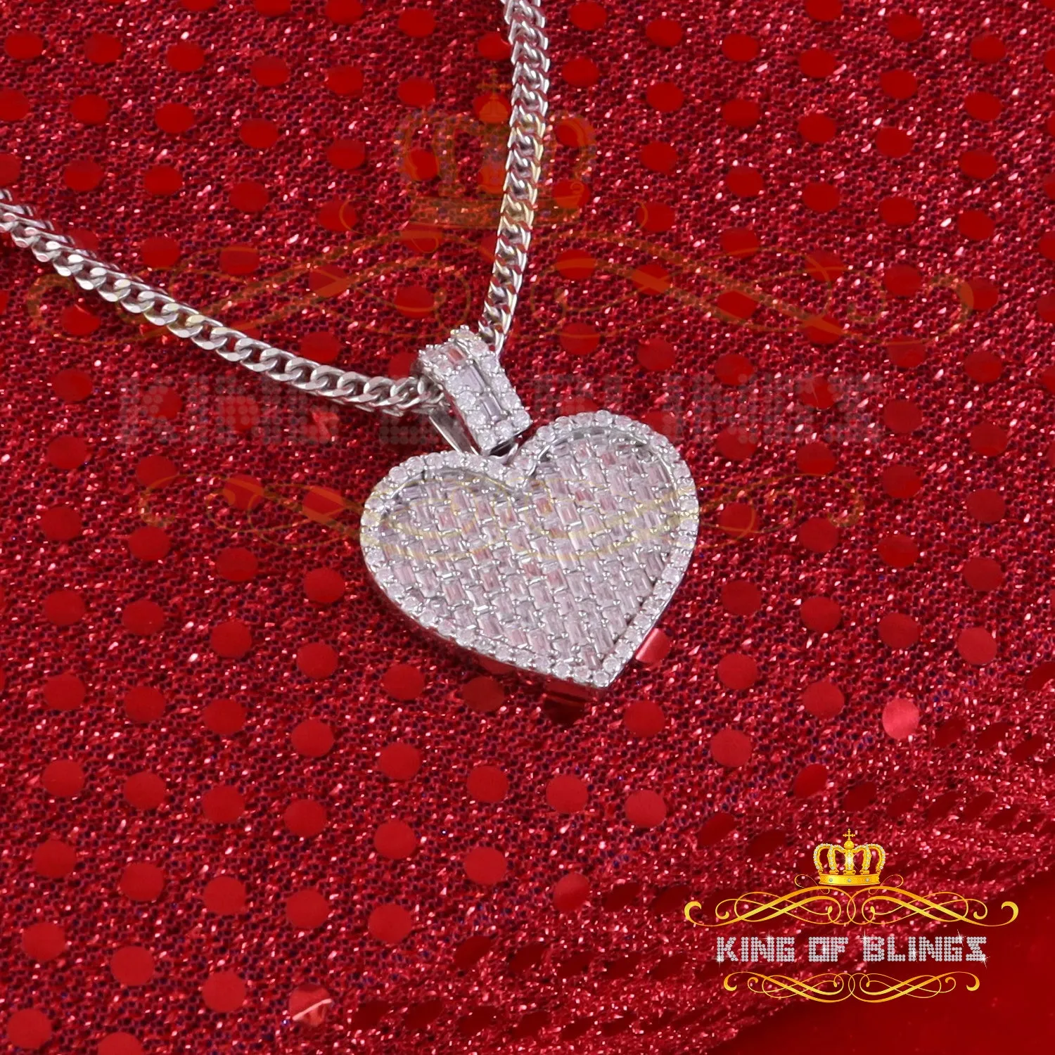 King Of Bling's 925 Sterling White Silver 6.50ct VVS D Clr. Moissanite Heart Pendant Men/ Womens