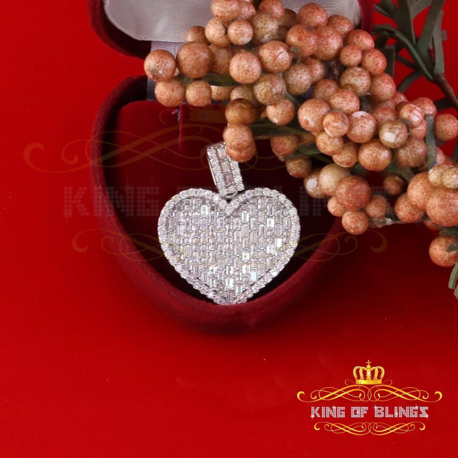King Of Bling's 925 Sterling White Silver 6.50ct VVS D Clr. Moissanite Heart Pendant Men/ Womens