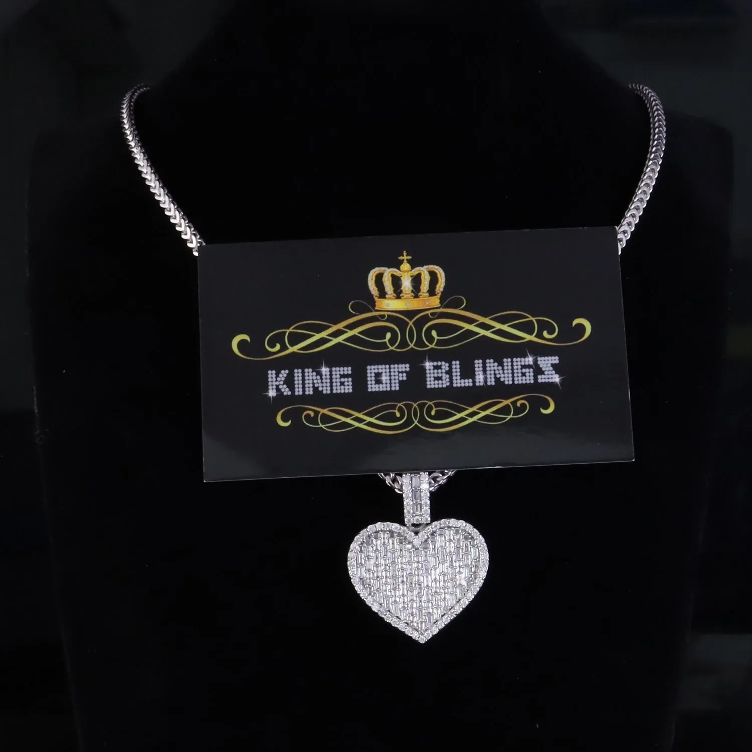 King Of Bling's 925 Sterling White Silver 6.50ct VVS D Clr. Moissanite Heart Pendant Men/ Womens