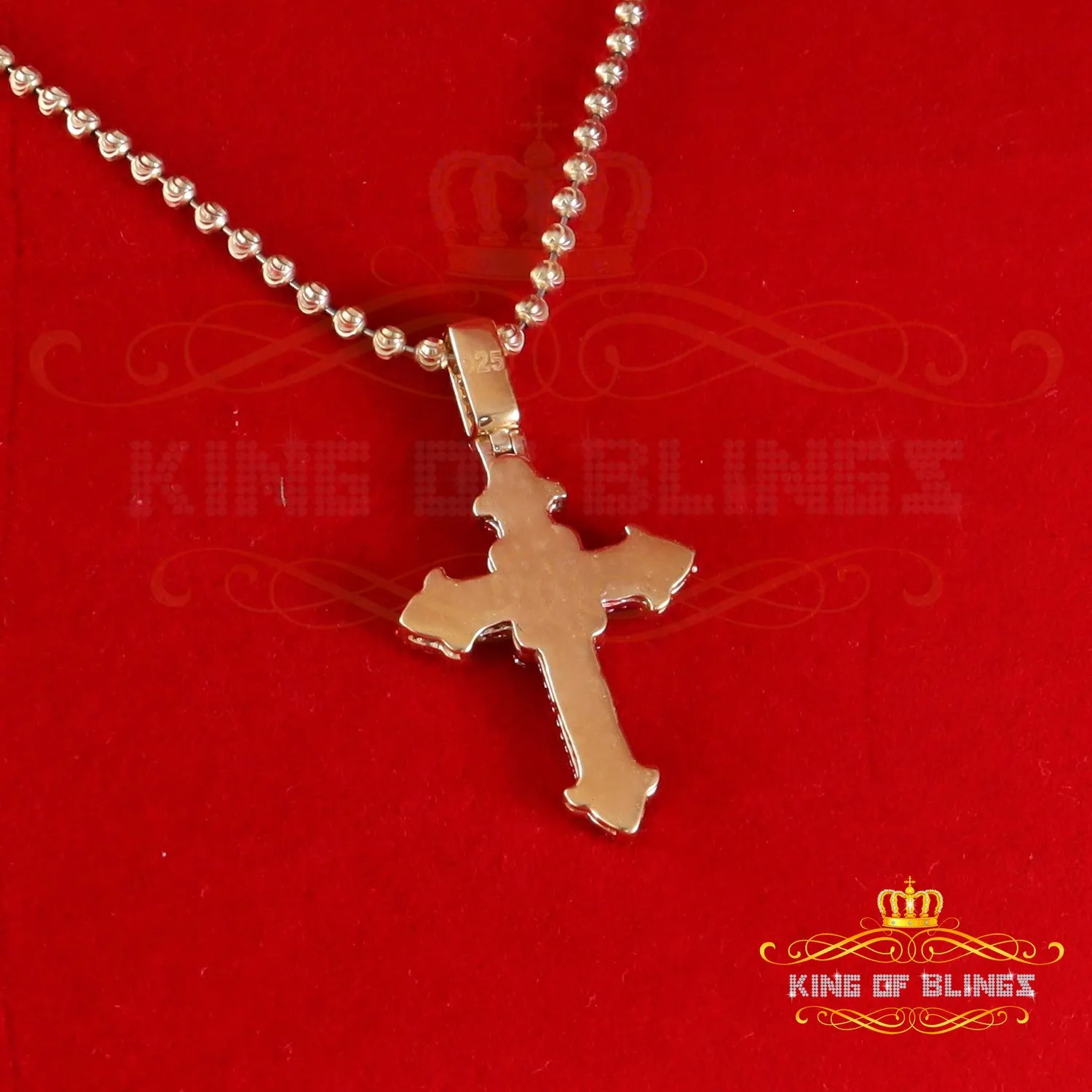King Of Bling's 925 Sterling Yellow Silver 1.50ct VVS D Clr.Moissanite Cross Pendant Men/ Women.