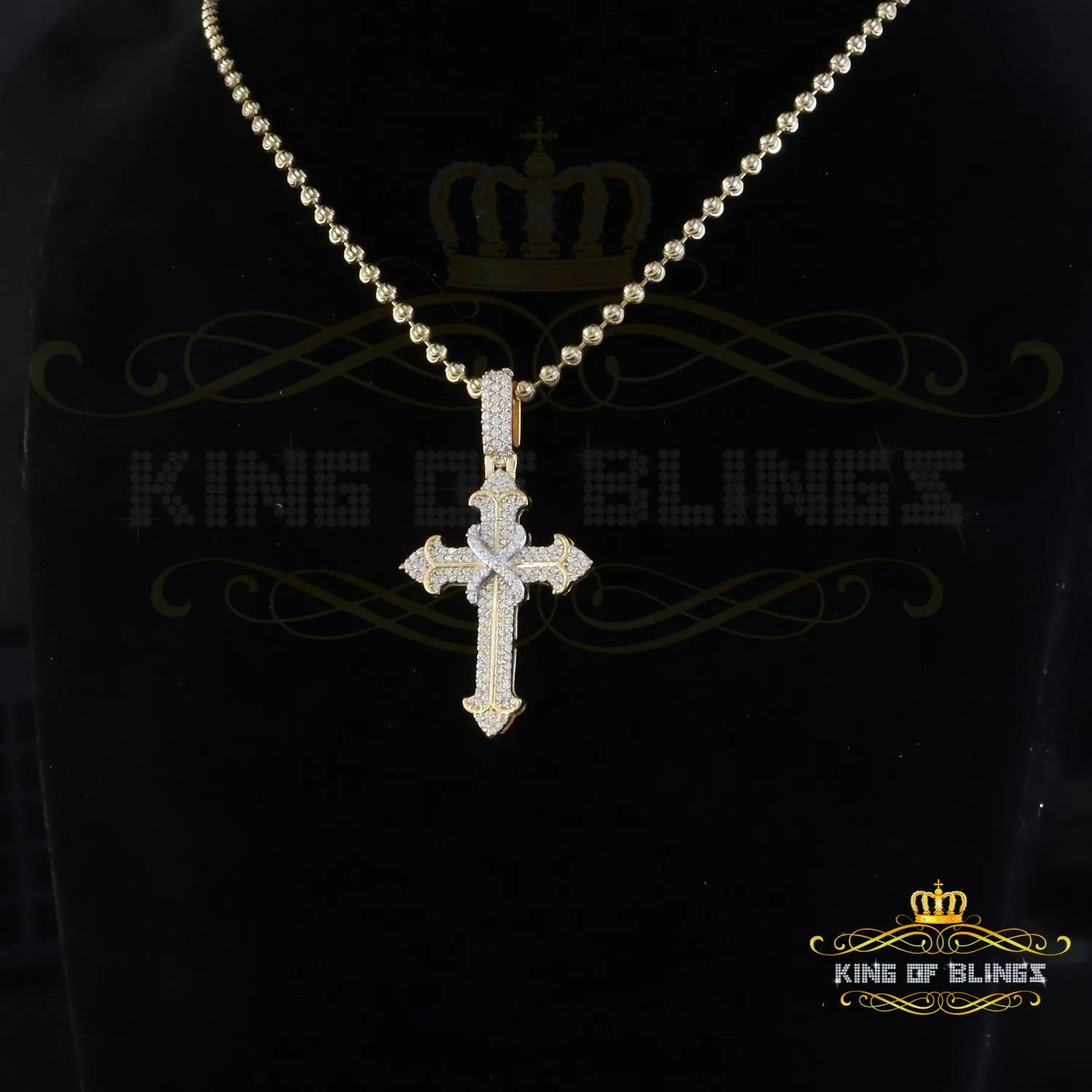 King Of Bling's 925 Sterling Yellow Silver 1.50ct VVS D Clr.Moissanite Cross Pendant Men/ Women.