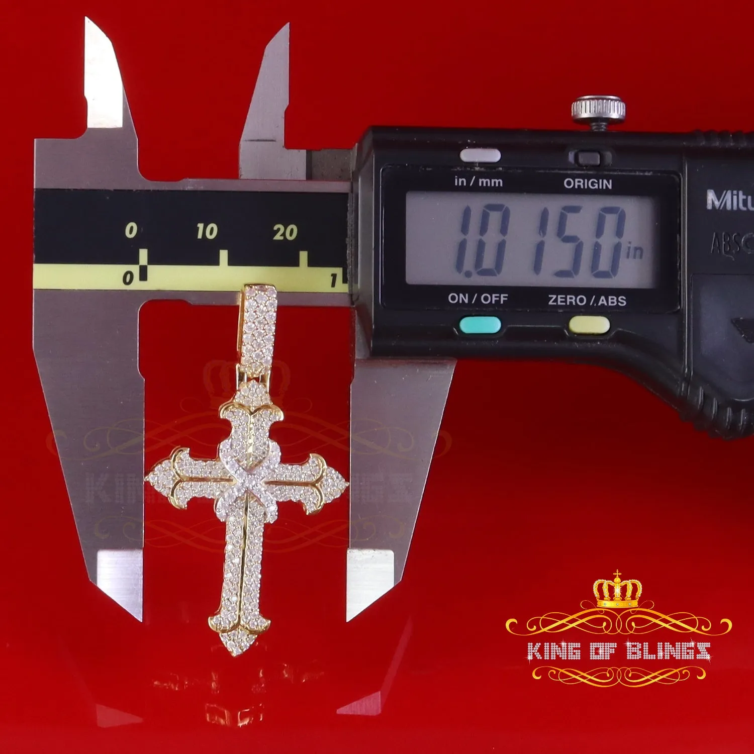 King Of Bling's 925 Sterling Yellow Silver 1.50ct VVS D Clr.Moissanite Cross Pendant Men/ Women.