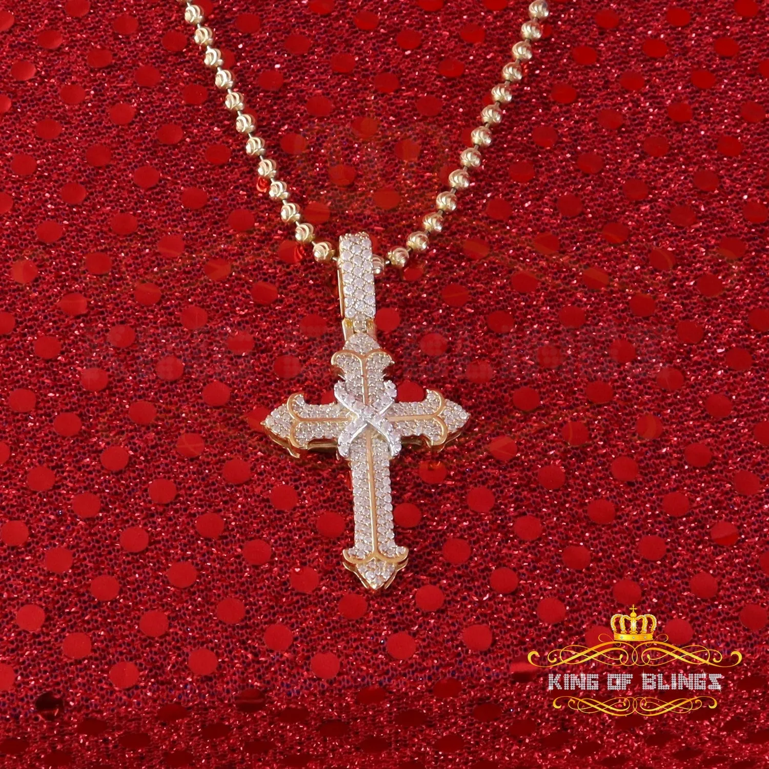 King Of Bling's 925 Sterling Yellow Silver 1.50ct VVS D Clr.Moissanite Cross Pendant Men/ Women.