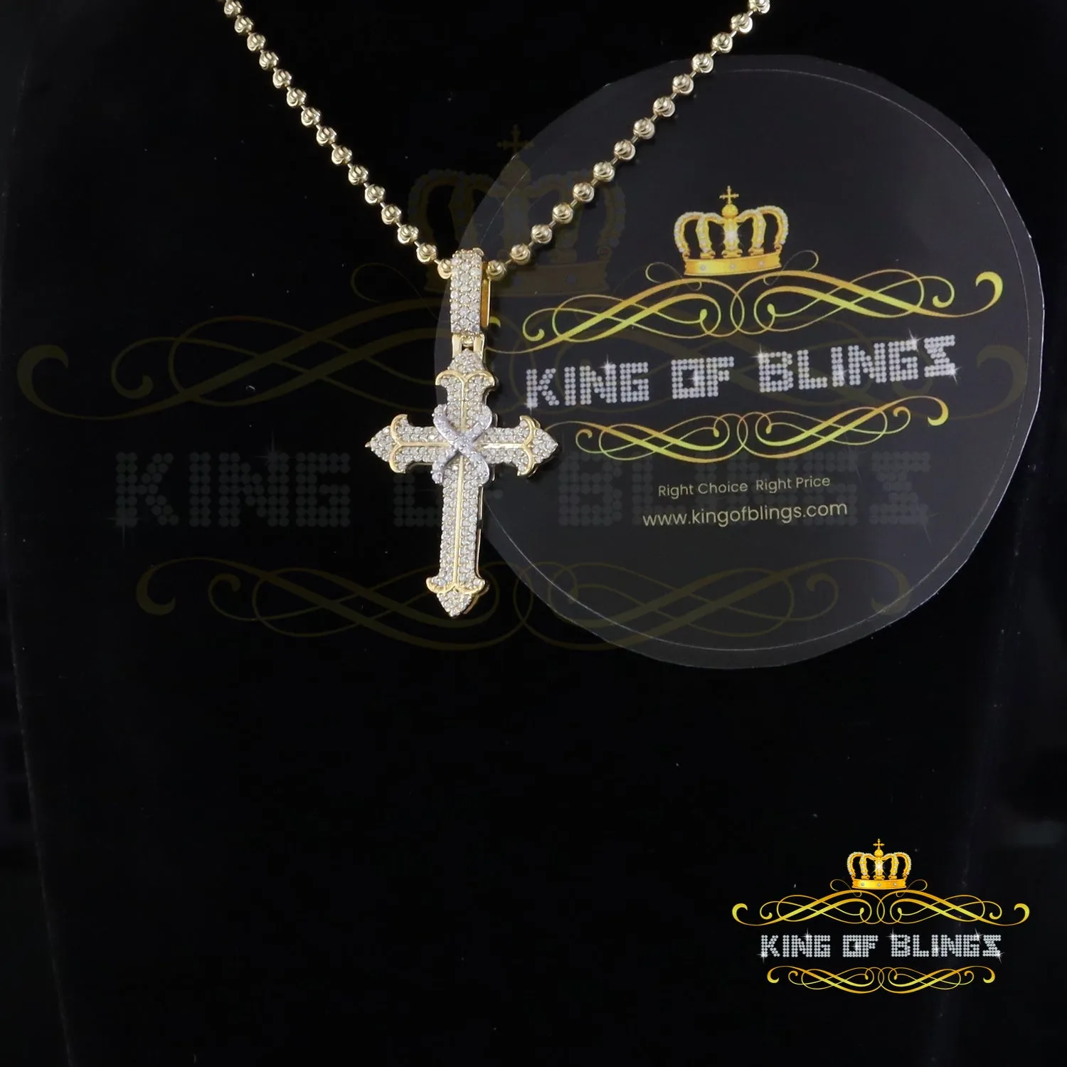 King Of Bling's 925 Sterling Yellow Silver 1.50ct VVS D Clr.Moissanite Cross Pendant Men/ Women.