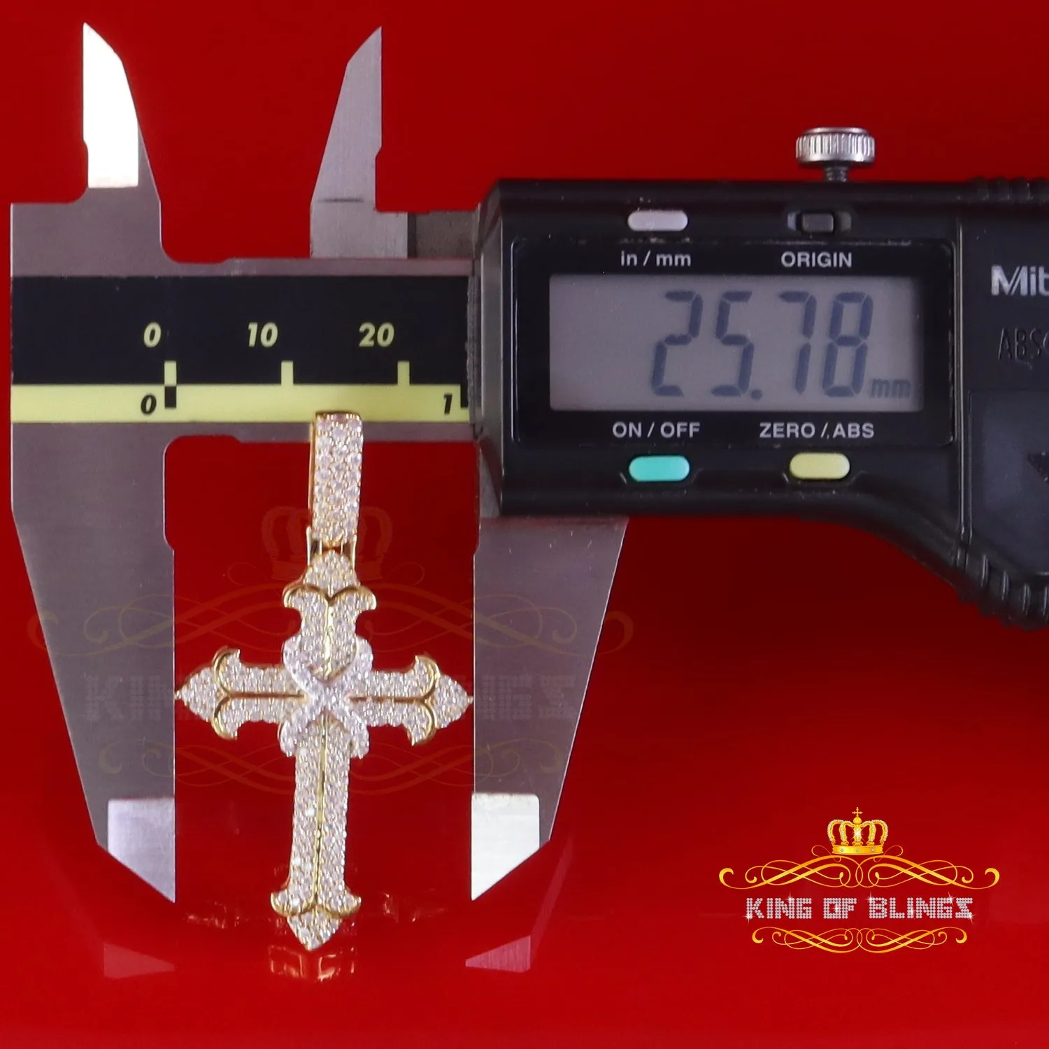 King Of Bling's 925 Sterling Yellow Silver 1.50ct VVS D Clr.Moissanite Cross Pendant Men/ Women.