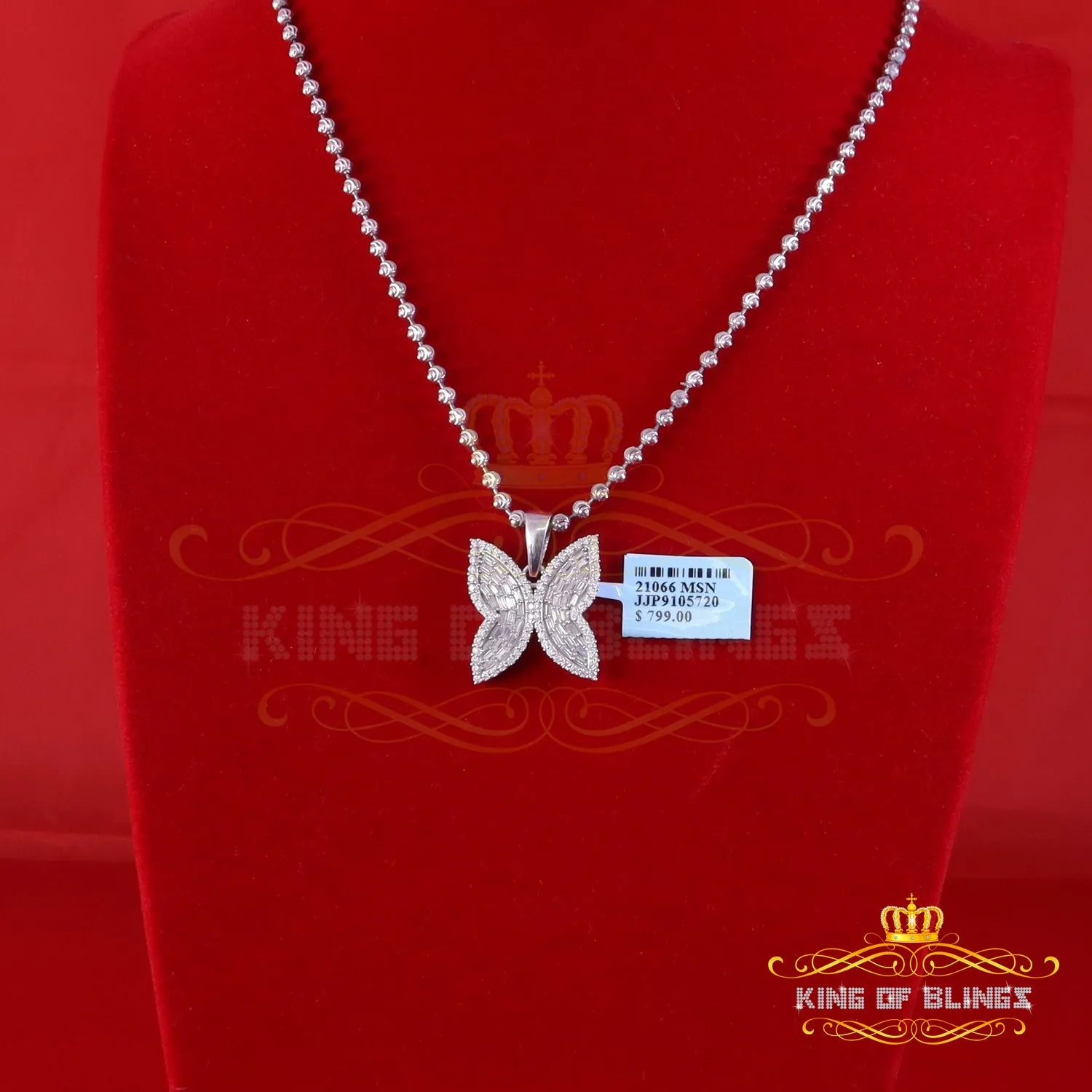 King Of Bling's Men's/Womens 925 Silver White 1.50ct VVS 'D' Moissanite Butterfly Pendant