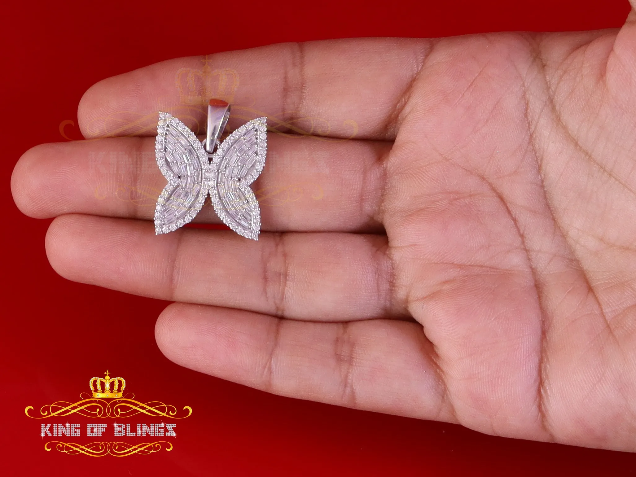 King Of Bling's Men's/Womens 925 Silver White 1.50ct VVS 'D' Moissanite Butterfly Pendant