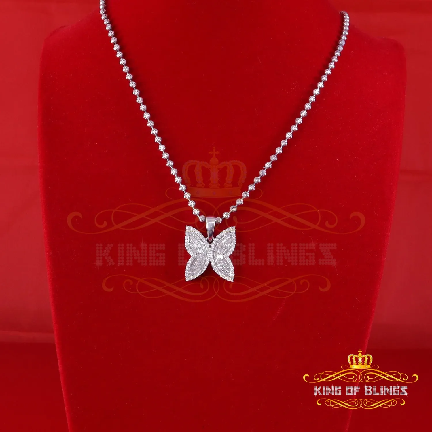 King Of Bling's Men's/Womens 925 Silver White 1.50ct VVS 'D' Moissanite Butterfly Pendant
