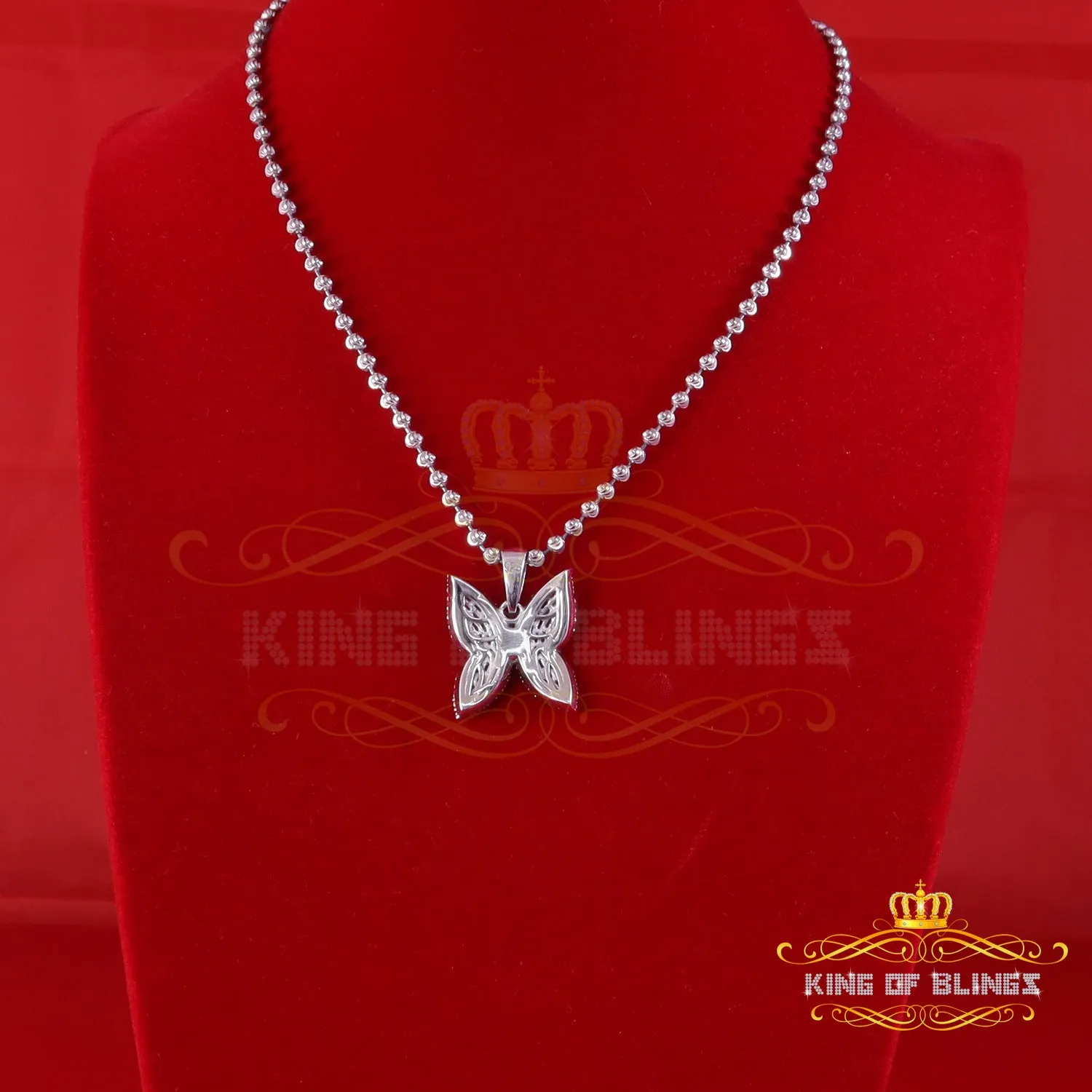 King Of Bling's Men's/Womens 925 Silver White 1.50ct VVS 'D' Moissanite Butterfly Pendant