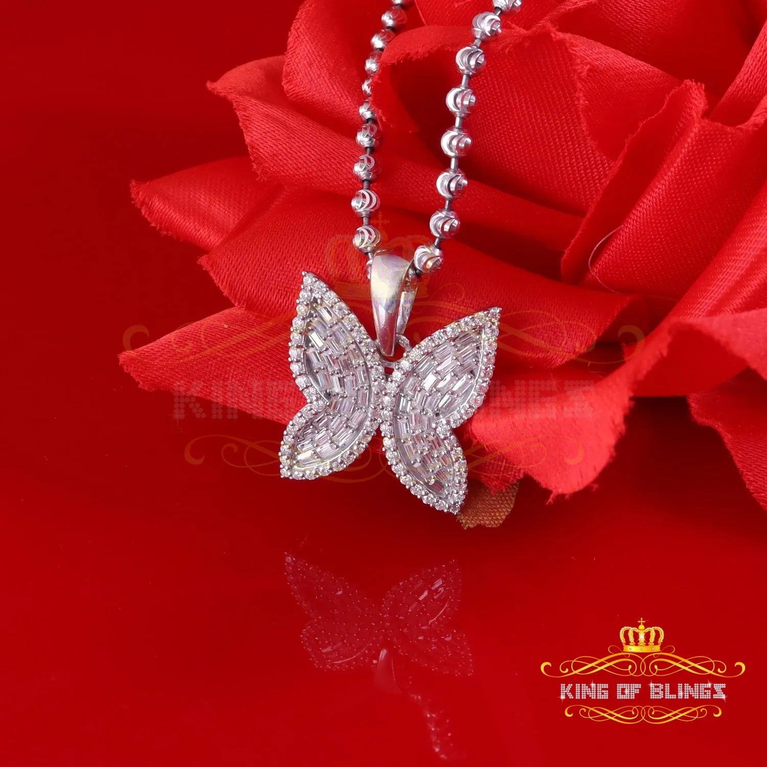 King Of Bling's Men's/Womens 925 Silver White 1.50ct VVS 'D' Moissanite Butterfly Pendant