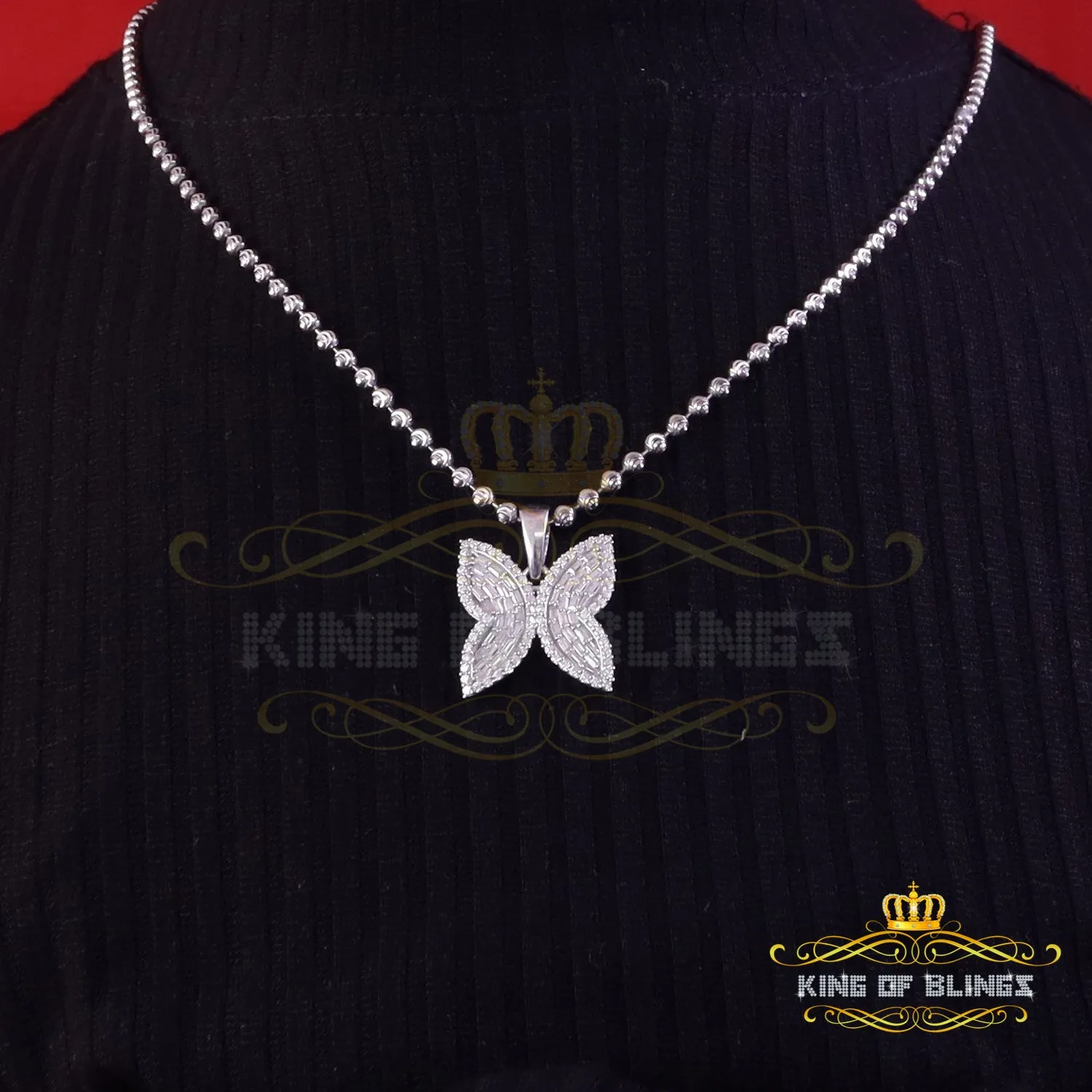 King Of Bling's Men's/Womens 925 Silver White 1.50ct VVS 'D' Moissanite Butterfly Pendant