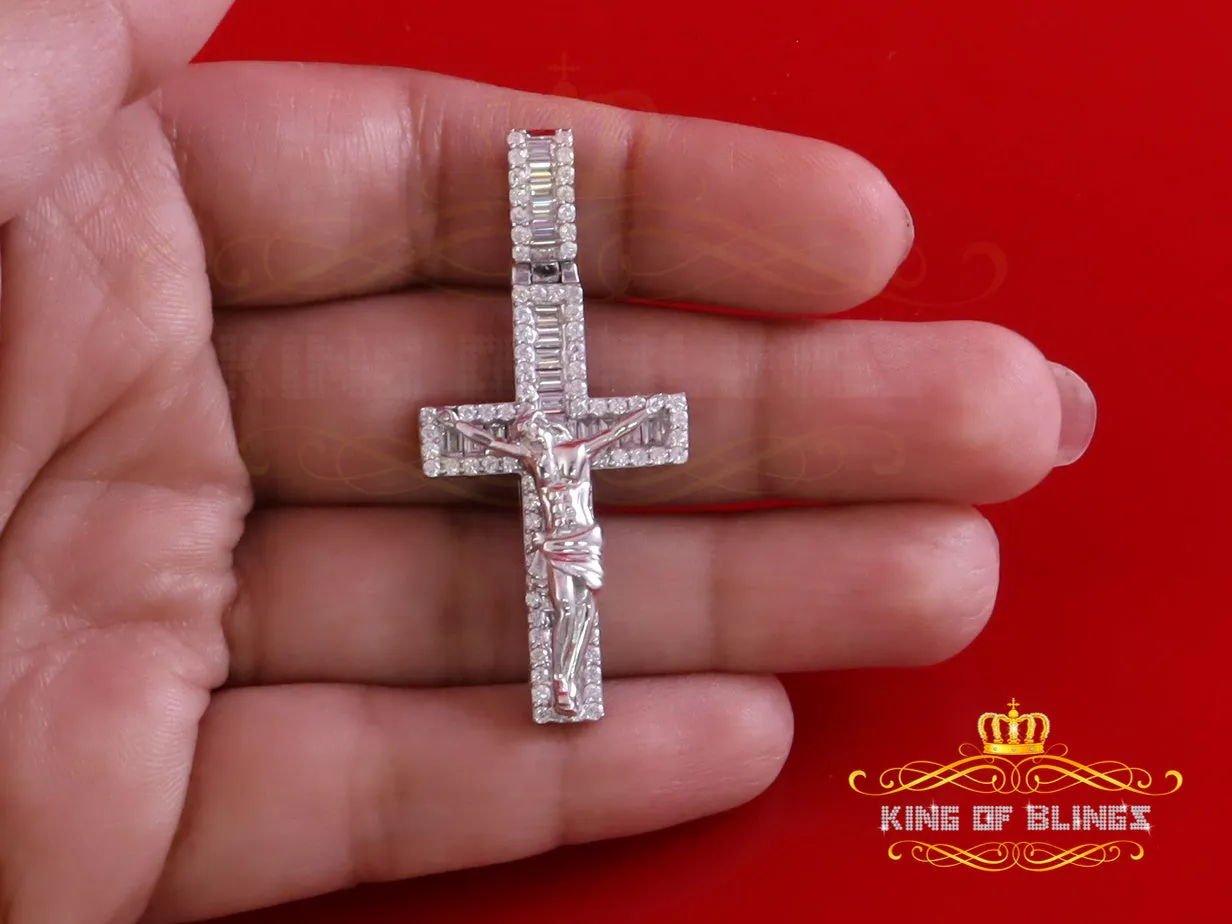King Of Bling's New Mens 2.25ct VVS D Clr. Moissanite Baguette Jesus Cross Pendant White Silver