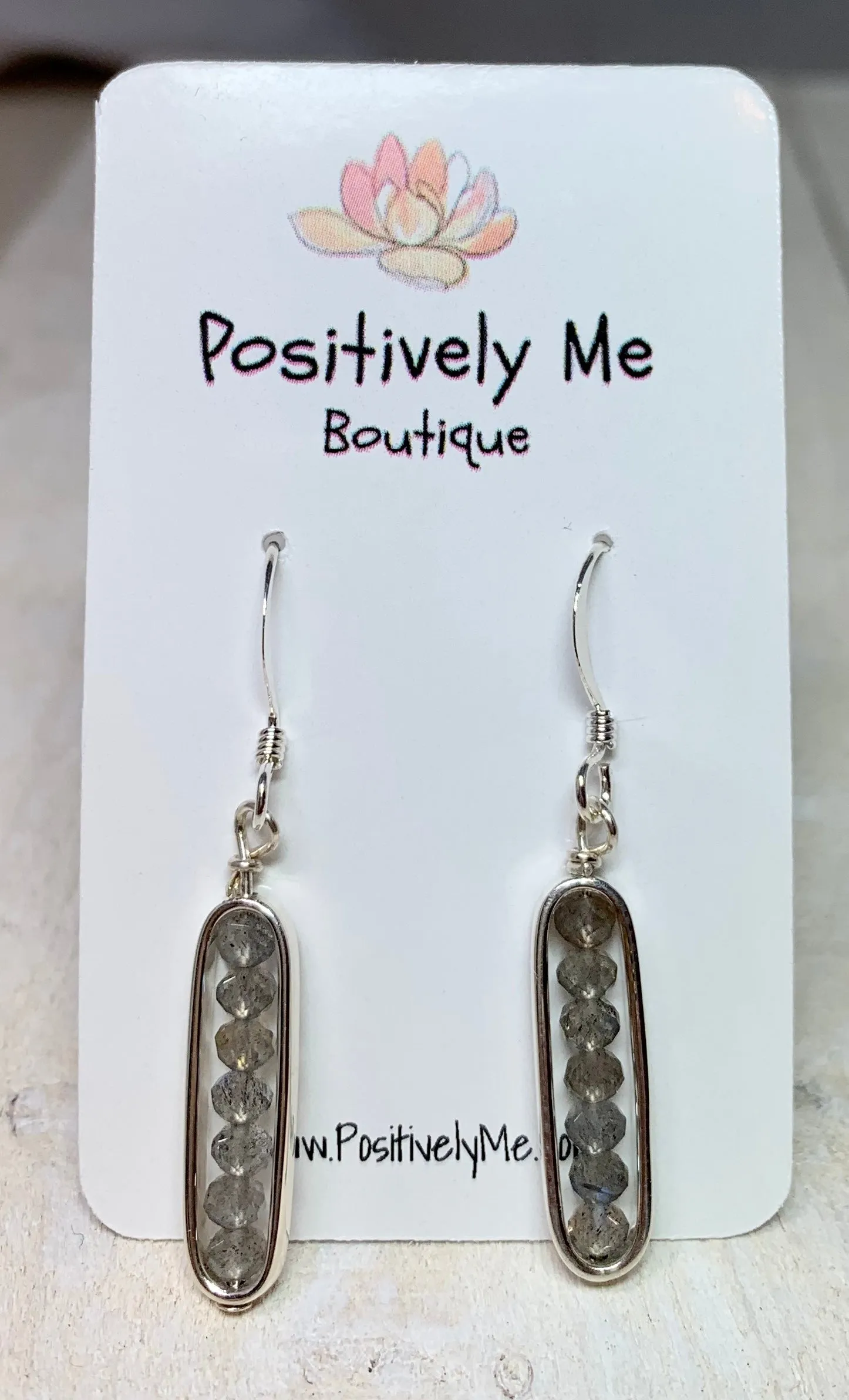 Labradorite and Sterling Silver Oval Framed Earrings