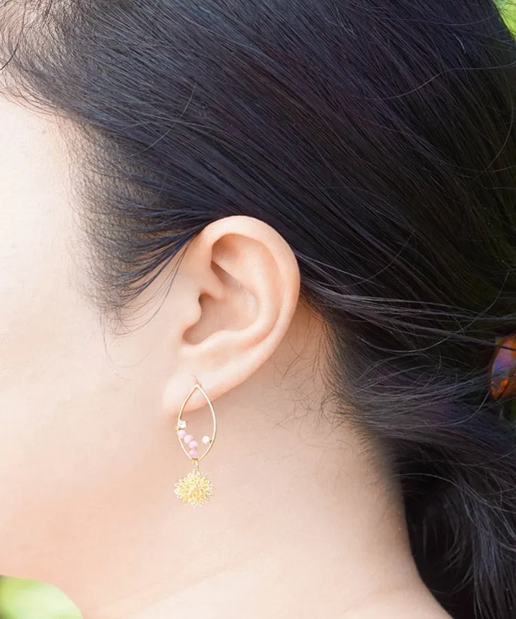 Lapis Lazuli Chrysanthemum Rhombus Japanese Earrings