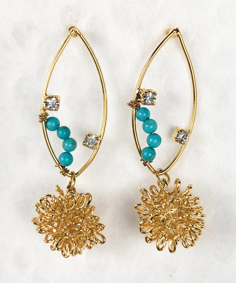 Lapis Lazuli Chrysanthemum Rhombus Japanese Earrings