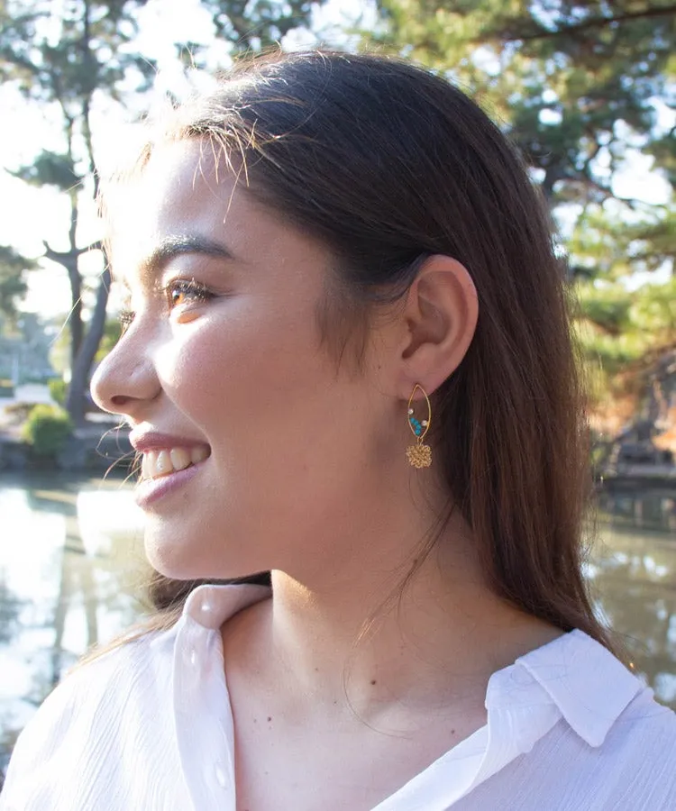 Lapis Lazuli Chrysanthemum Rhombus Japanese Earrings