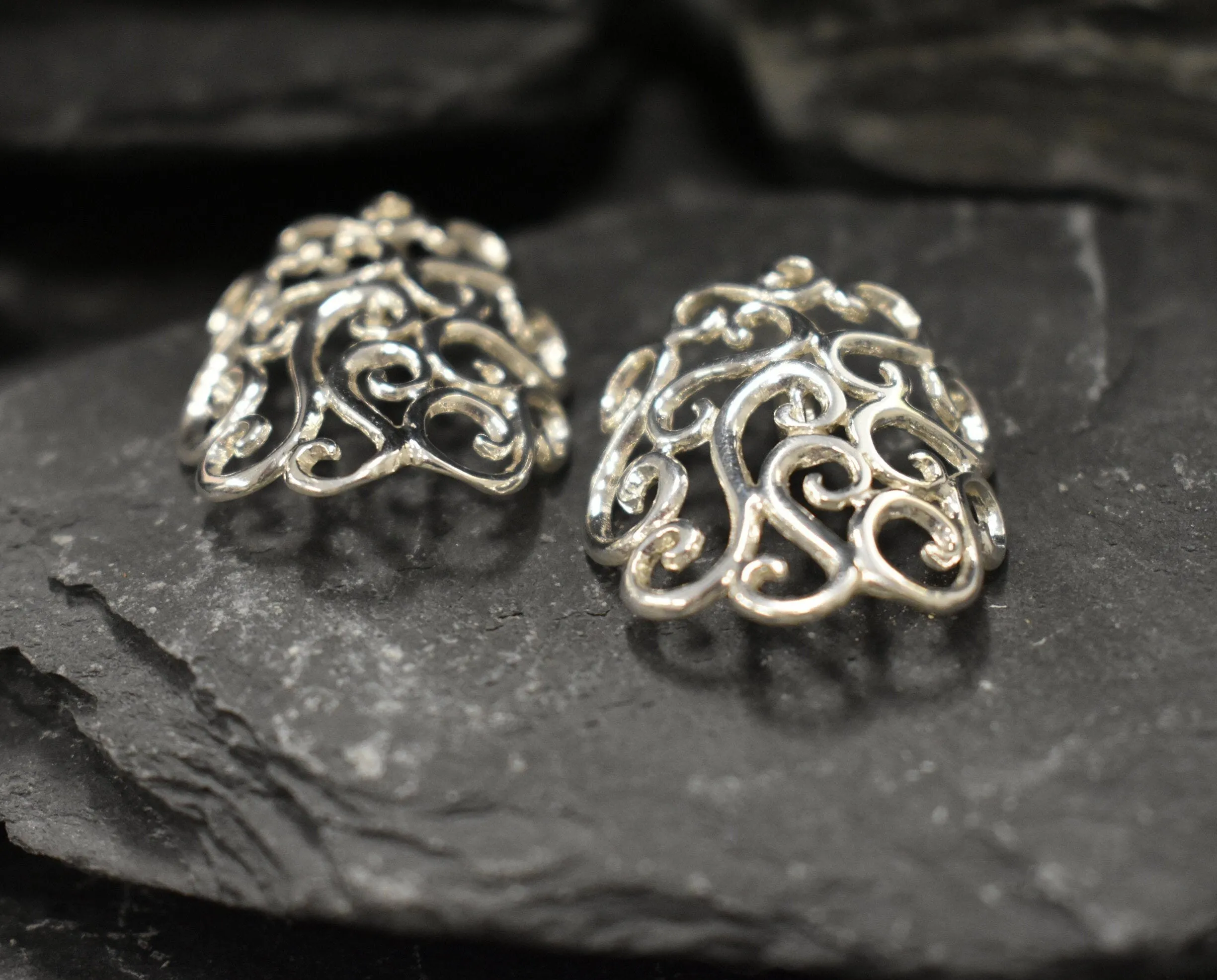 Large Swirl Earrings - Silver Heavy Earrings - Silver Ornament Earrings