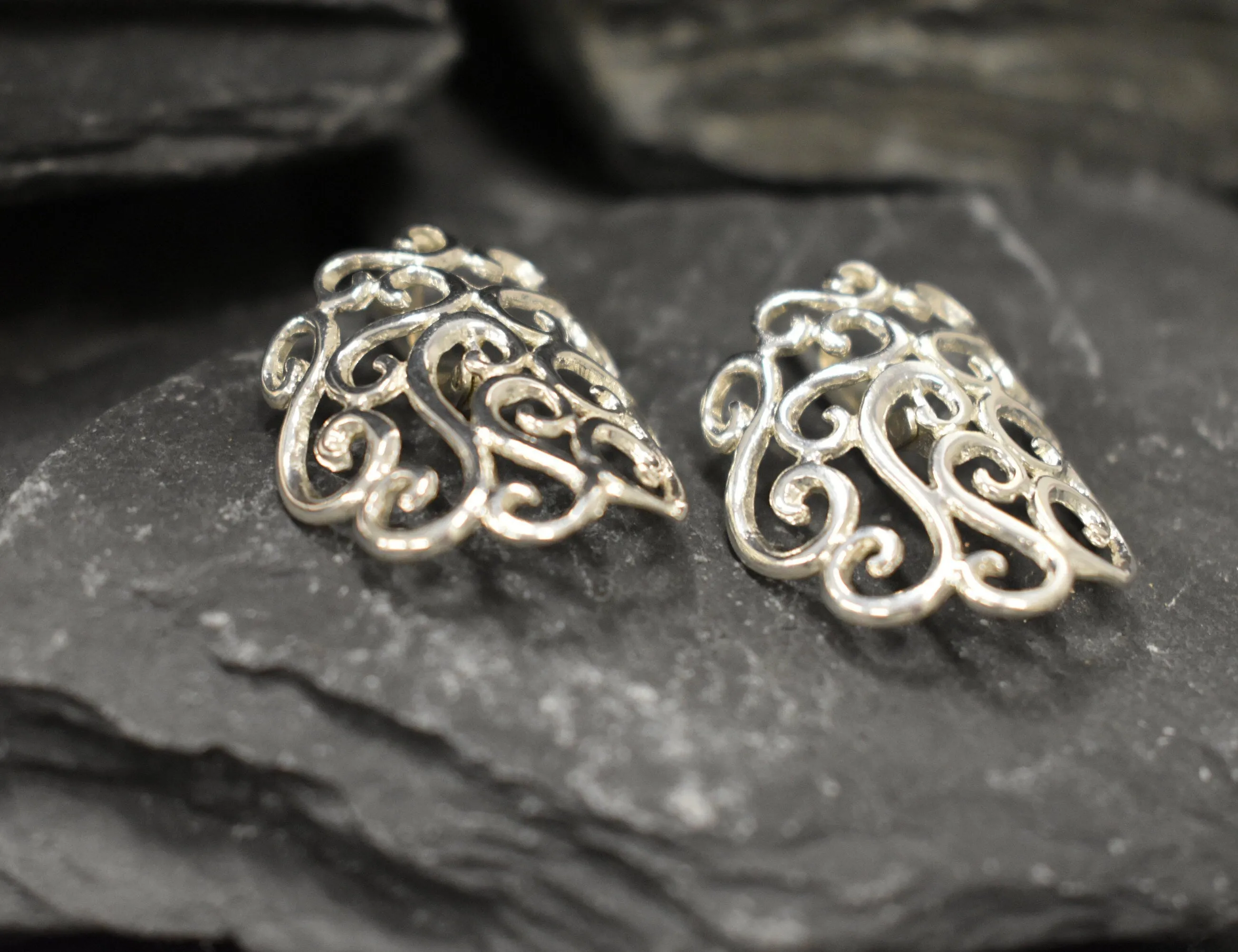 Large Swirl Earrings - Silver Heavy Earrings - Silver Ornament Earrings