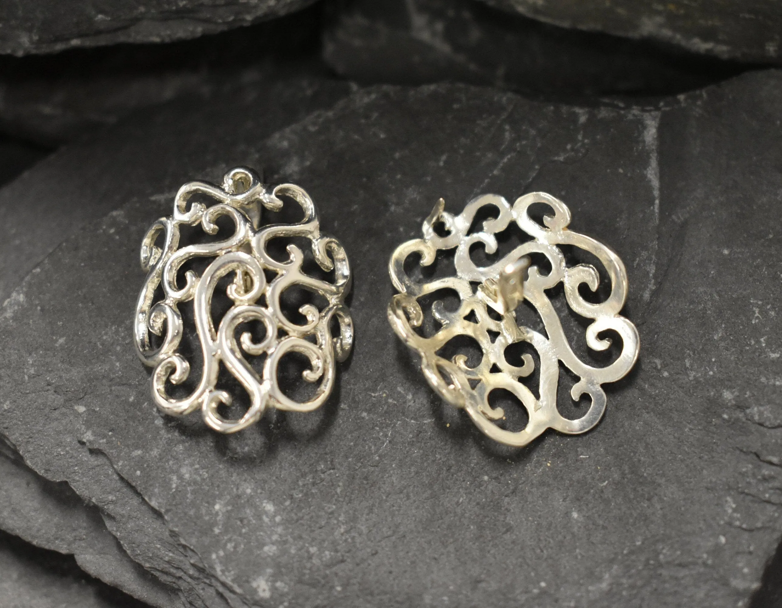 Large Swirl Earrings - Silver Heavy Earrings - Silver Ornament Earrings
