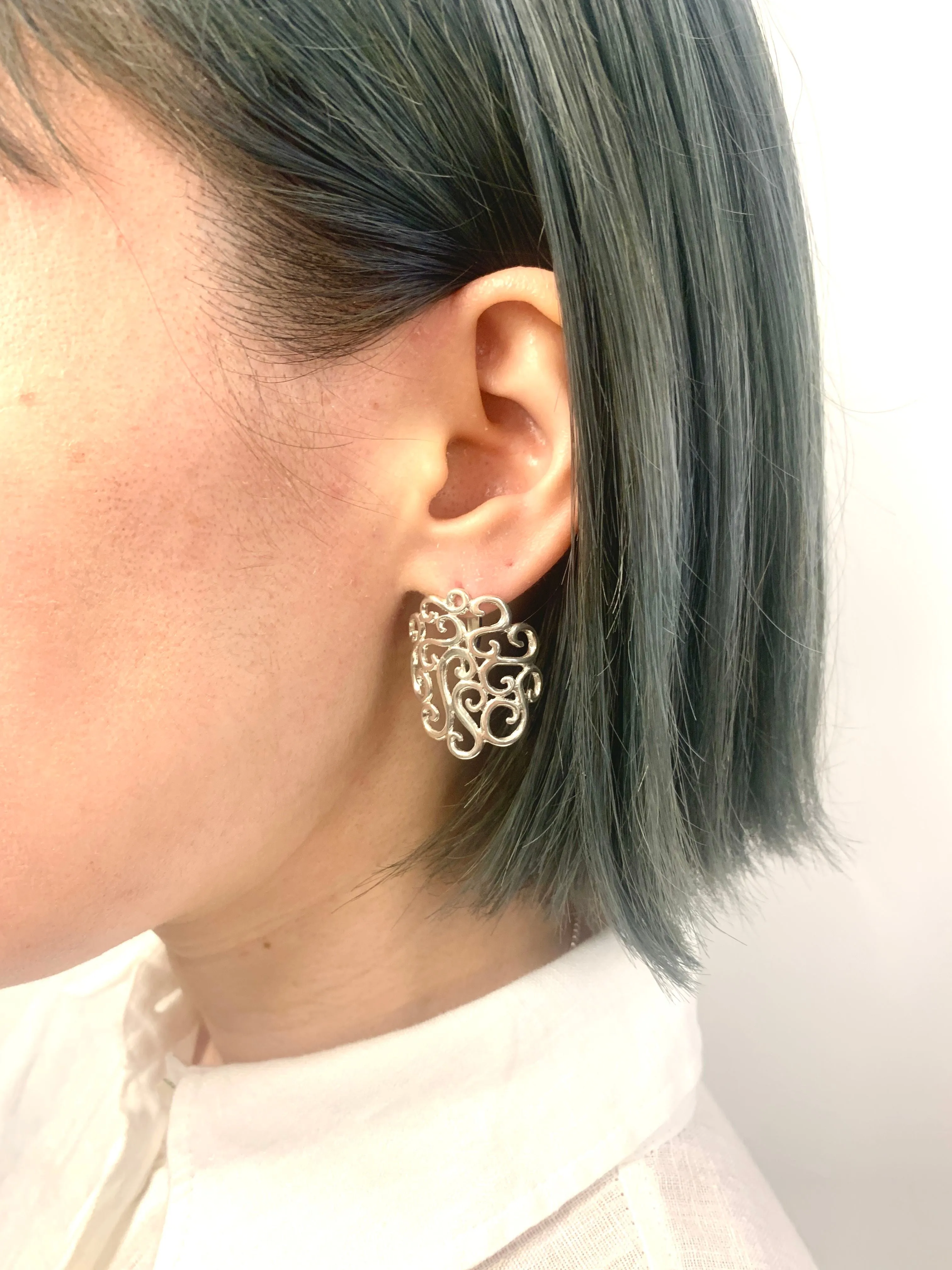 Large Swirl Earrings - Silver Heavy Earrings - Silver Ornament Earrings