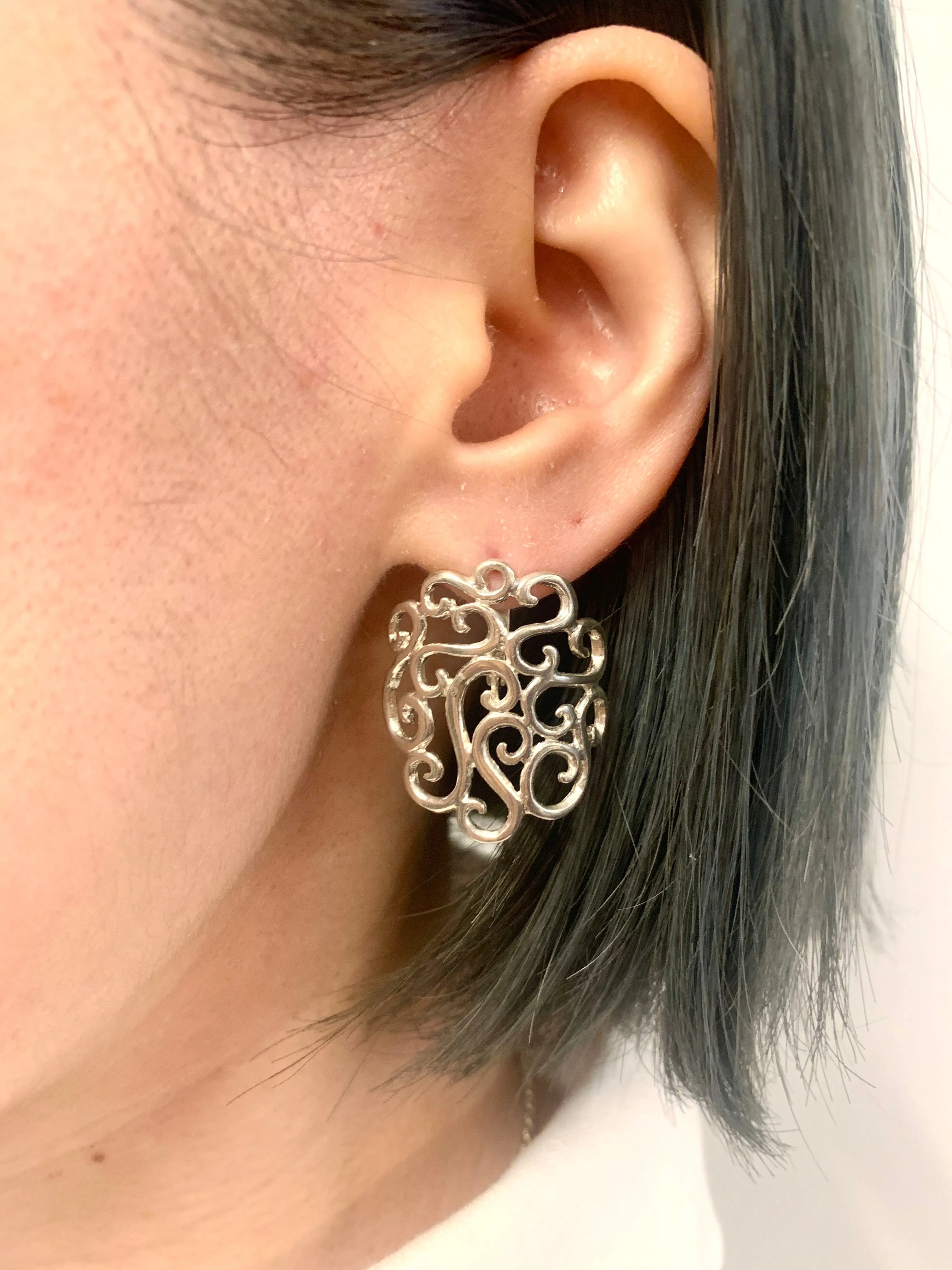 Large Swirl Earrings - Silver Heavy Earrings - Silver Ornament Earrings