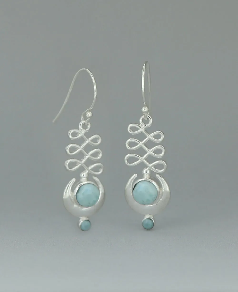 Larimar and Sterling Silver Unalome Moon Earrings
