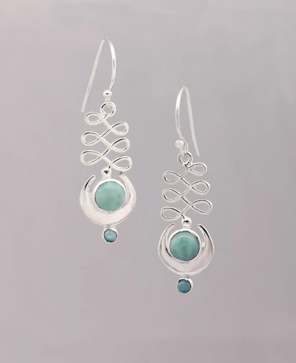 Larimar and Sterling Silver Unalome Moon Earrings