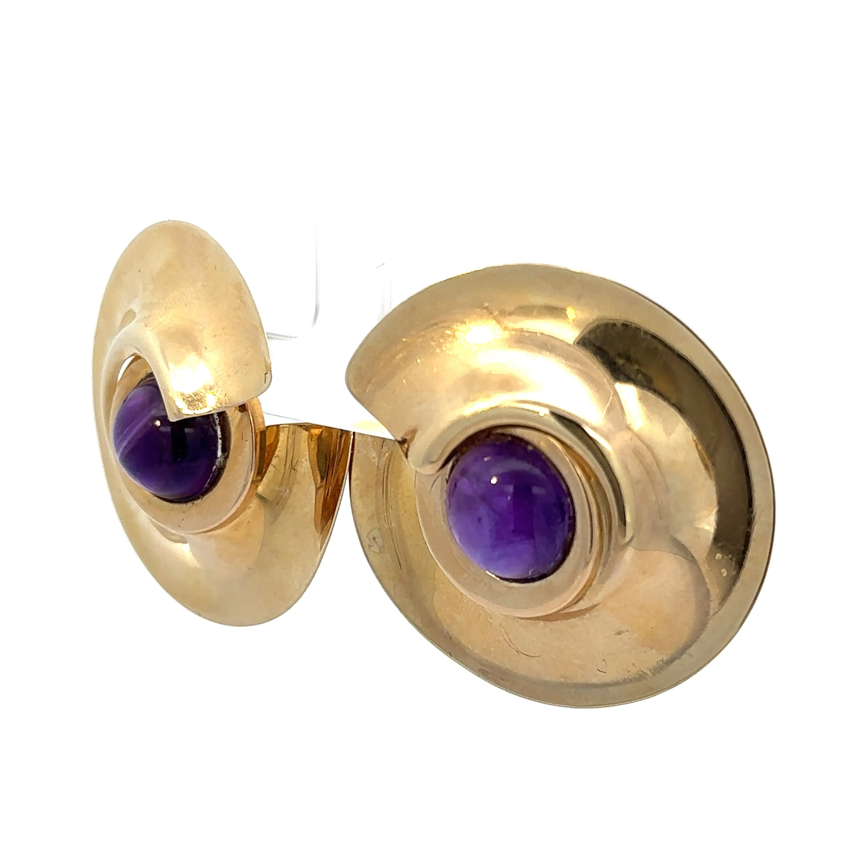 Late Century Peter Wong 10ct Cabochon Amethyst Earrings