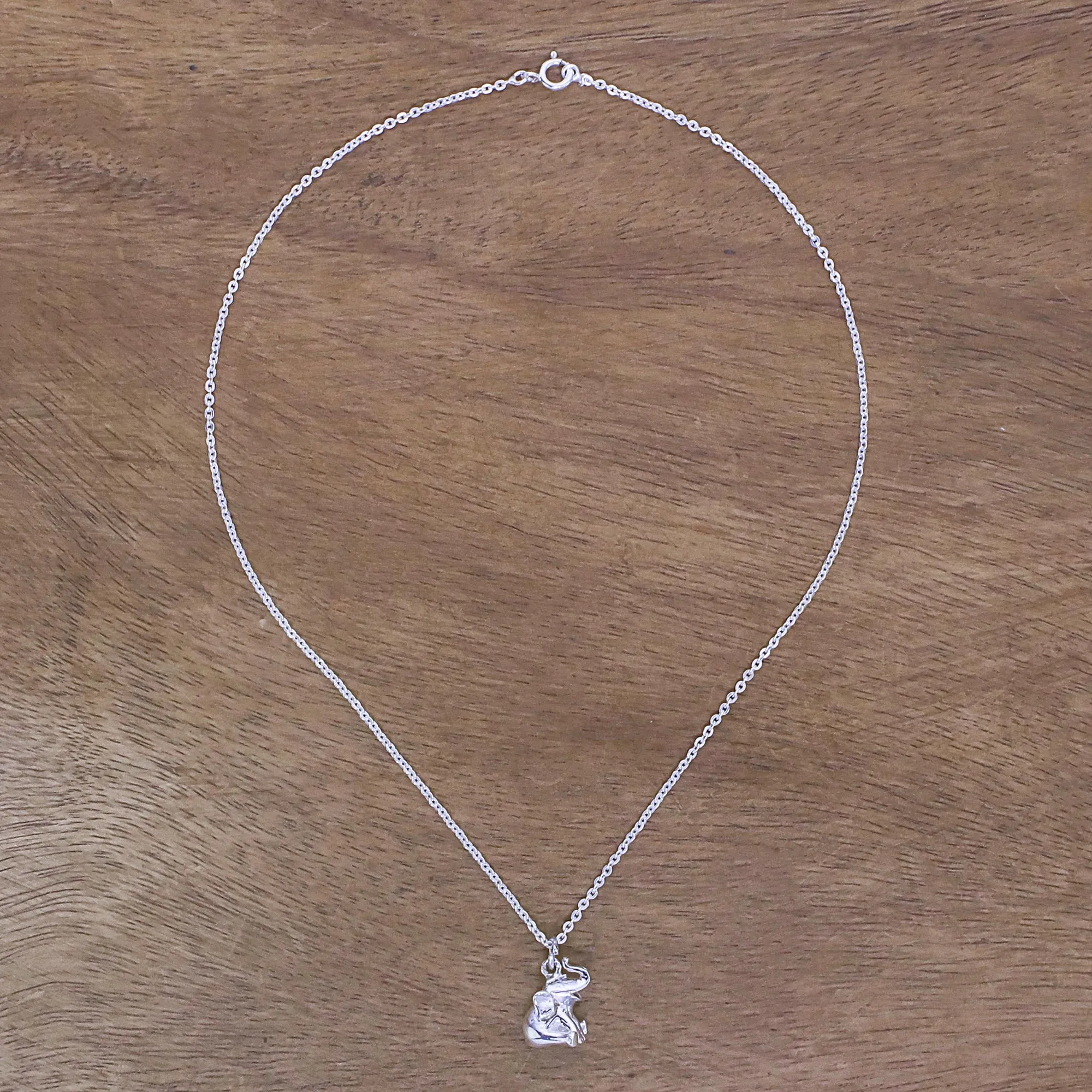 Laughing Elephant Handcrafted Sterling Silver Pendant Necklace
