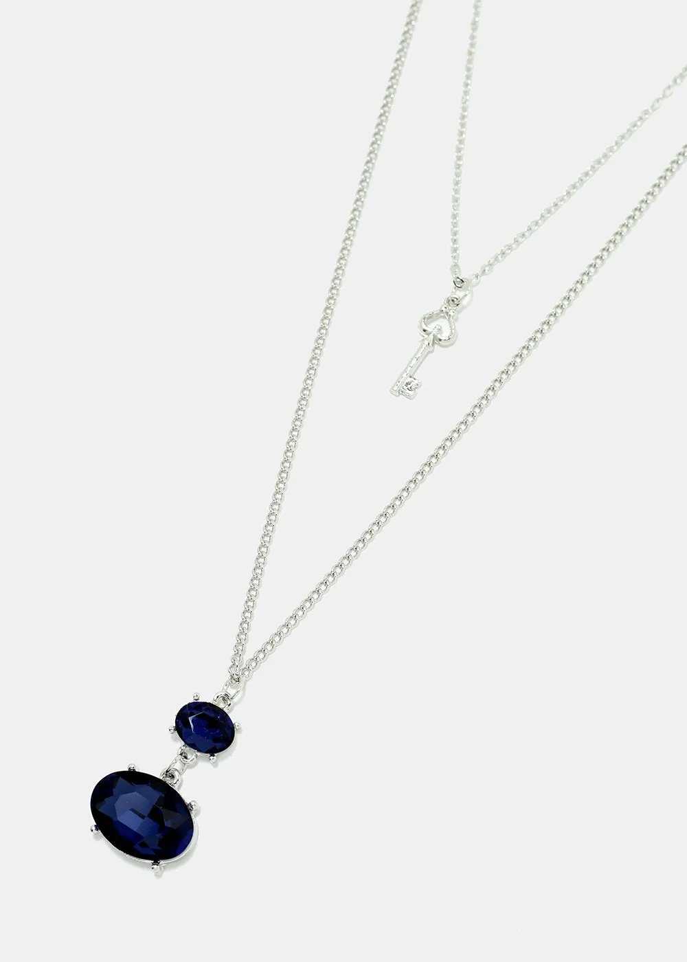 Layered gemstone and key pendant necklace