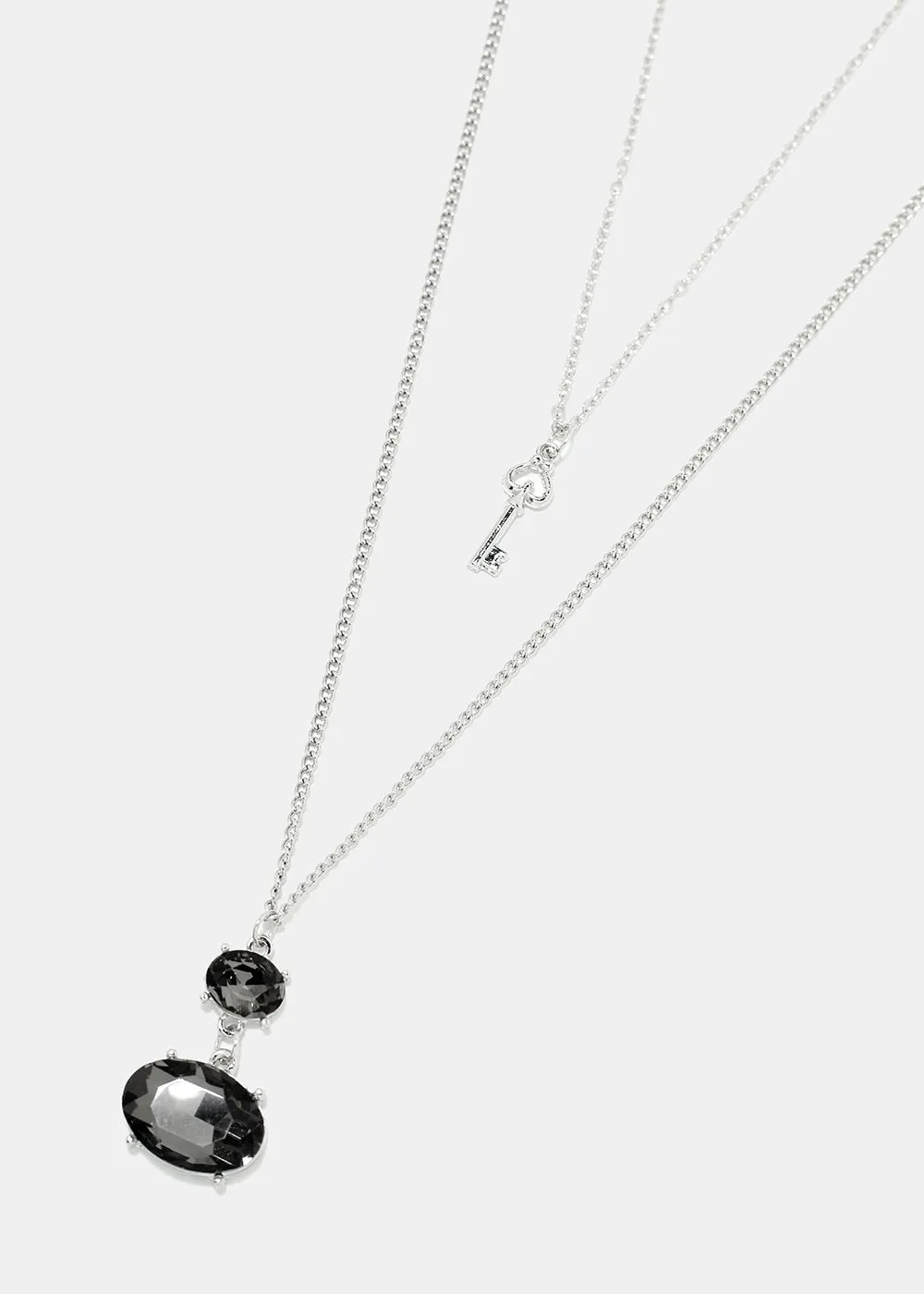 Layered gemstone and key pendant necklace