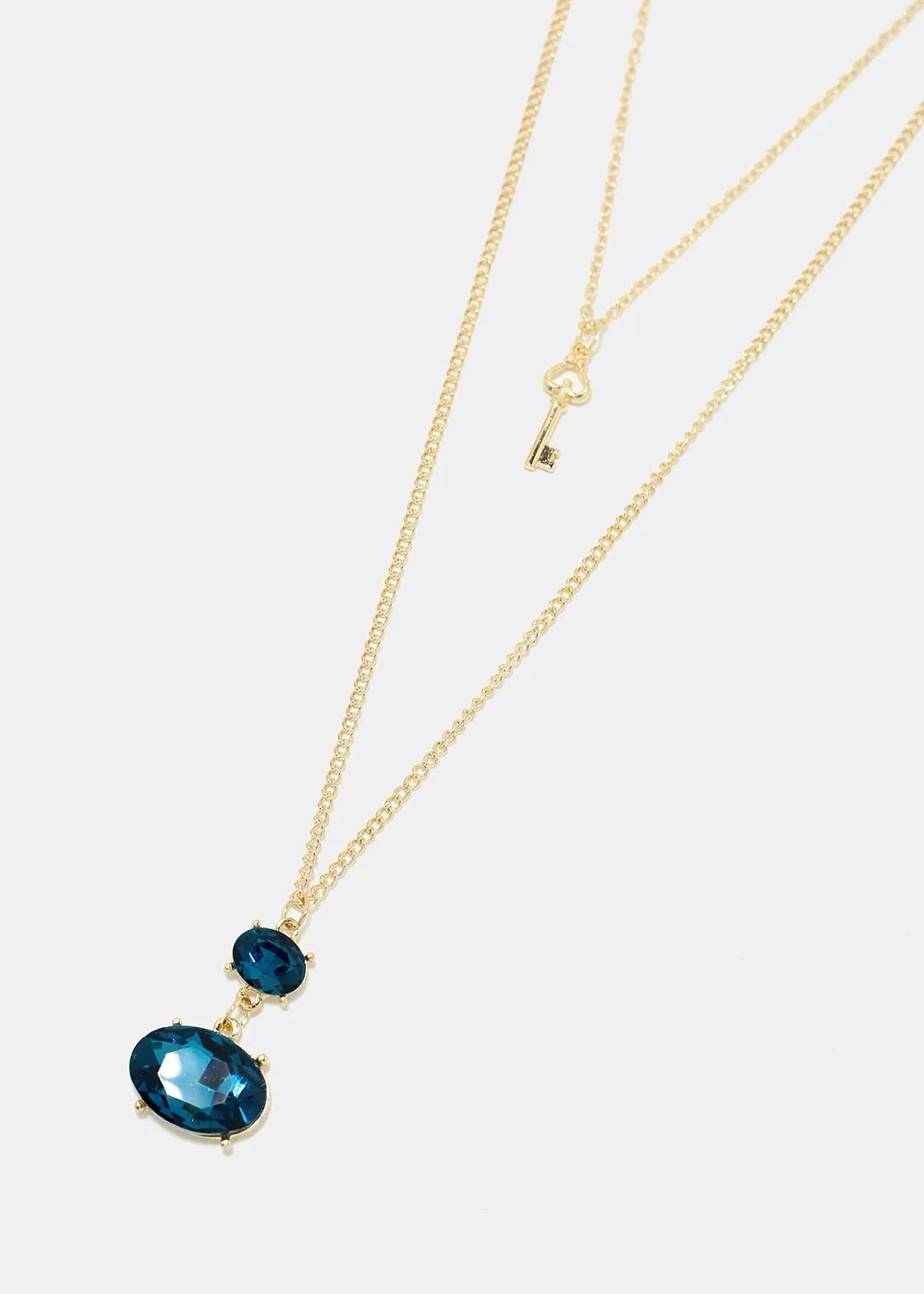 Layered gemstone and key pendant necklace