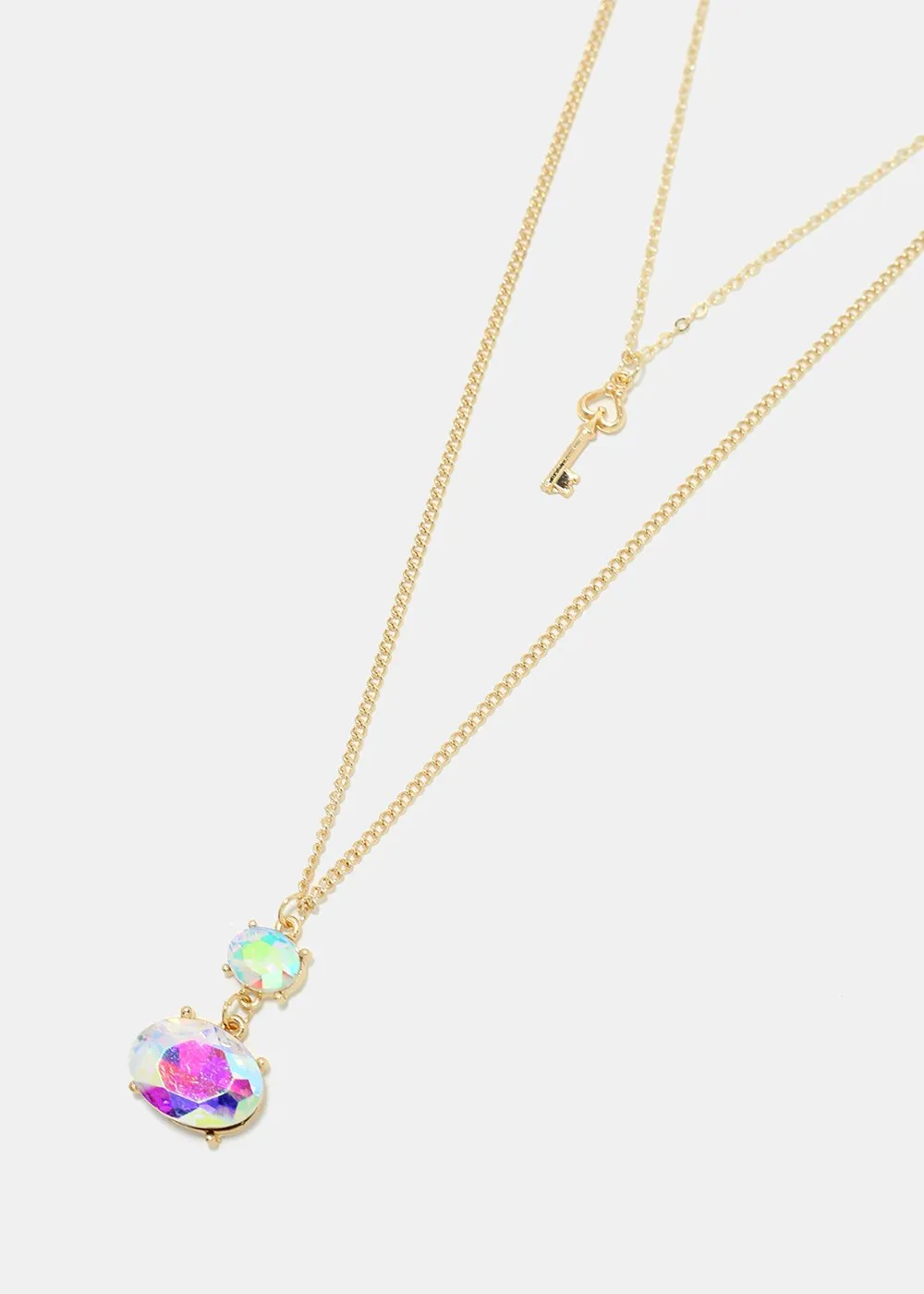 Layered gemstone and key pendant necklace