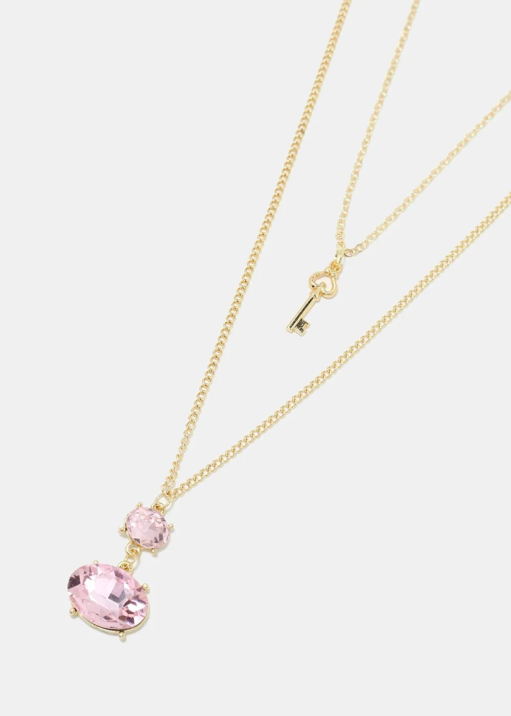 Layered gemstone and key pendant necklace