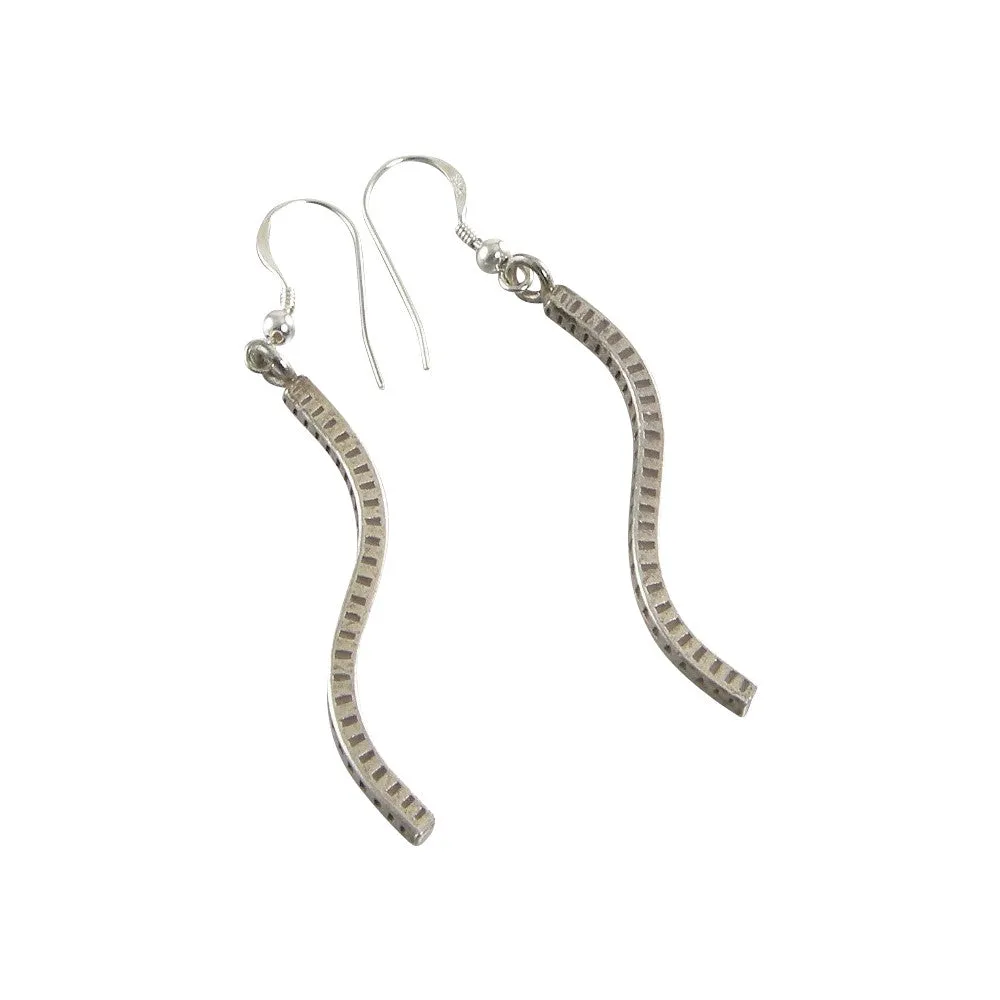 Long Sterling Silver Earrings, Sterling Silver Long Curved Earrings