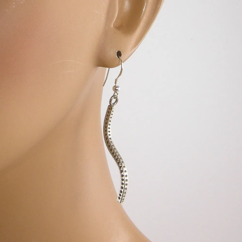 Long Sterling Silver Earrings, Sterling Silver Long Curved Earrings