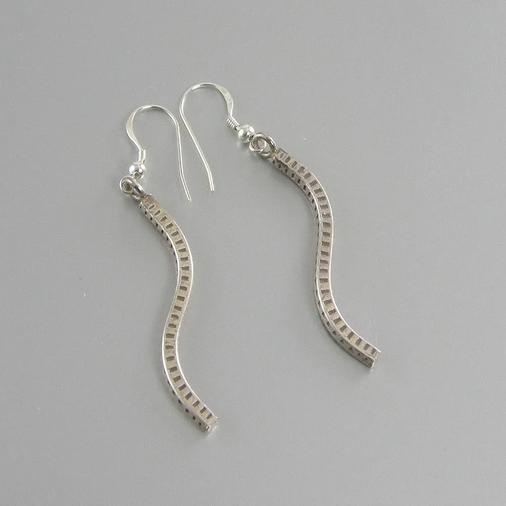 Long Sterling Silver Earrings, Sterling Silver Long Curved Earrings